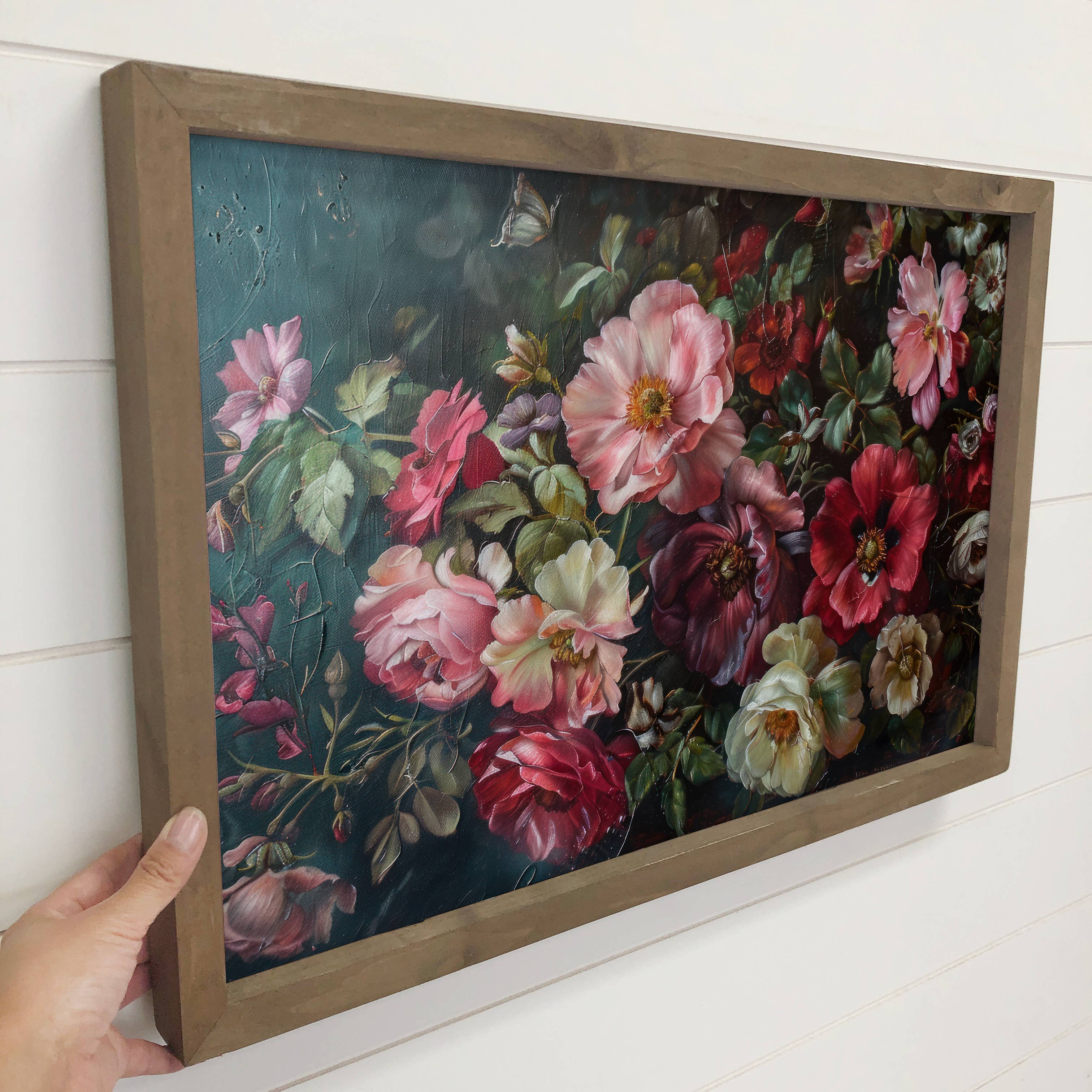 Moody Flowers - Flower Canvas Wall Art - Wood Framed Artwork