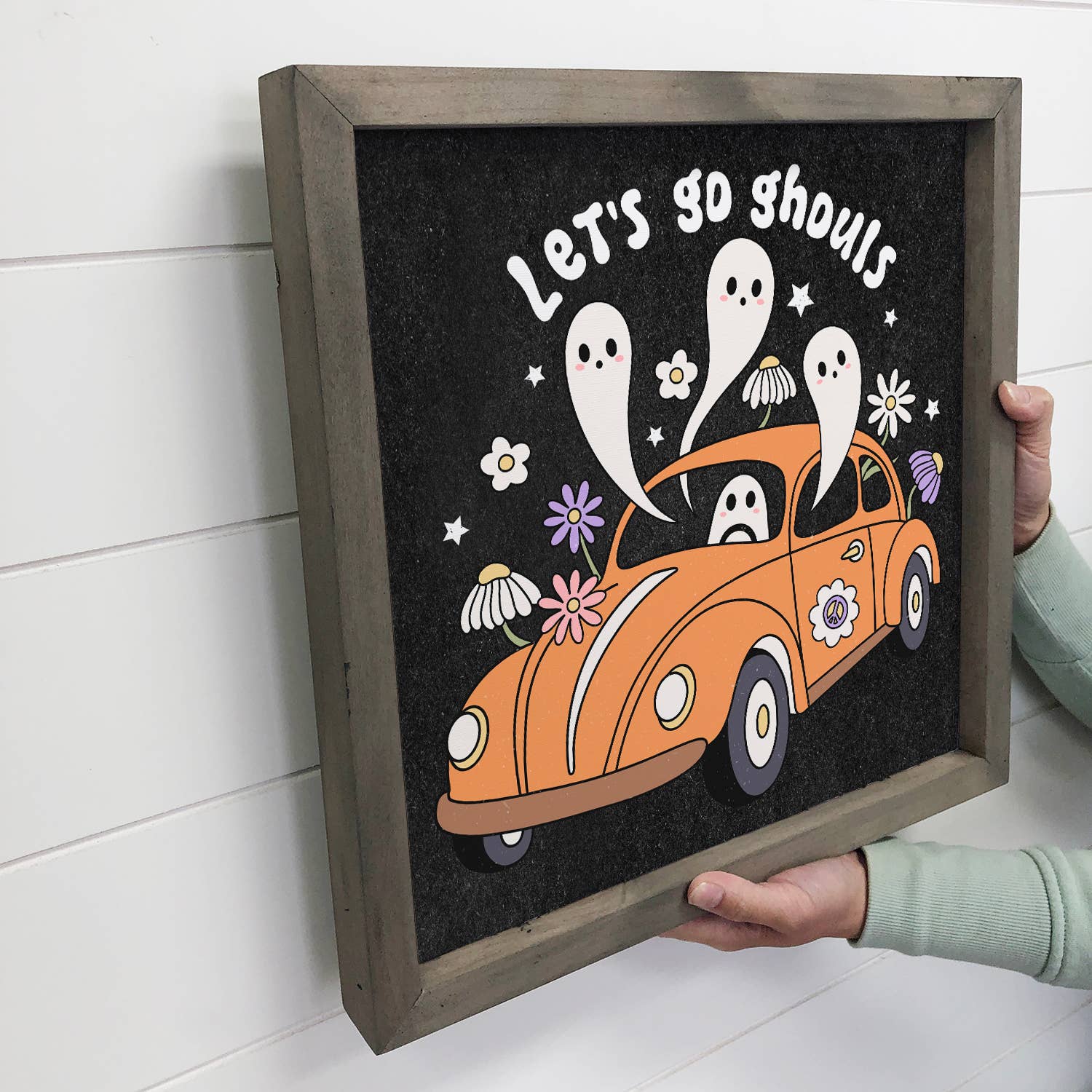 Let's Go Ghouls VW Bug - Halloween Canvas Art - Wood Framed