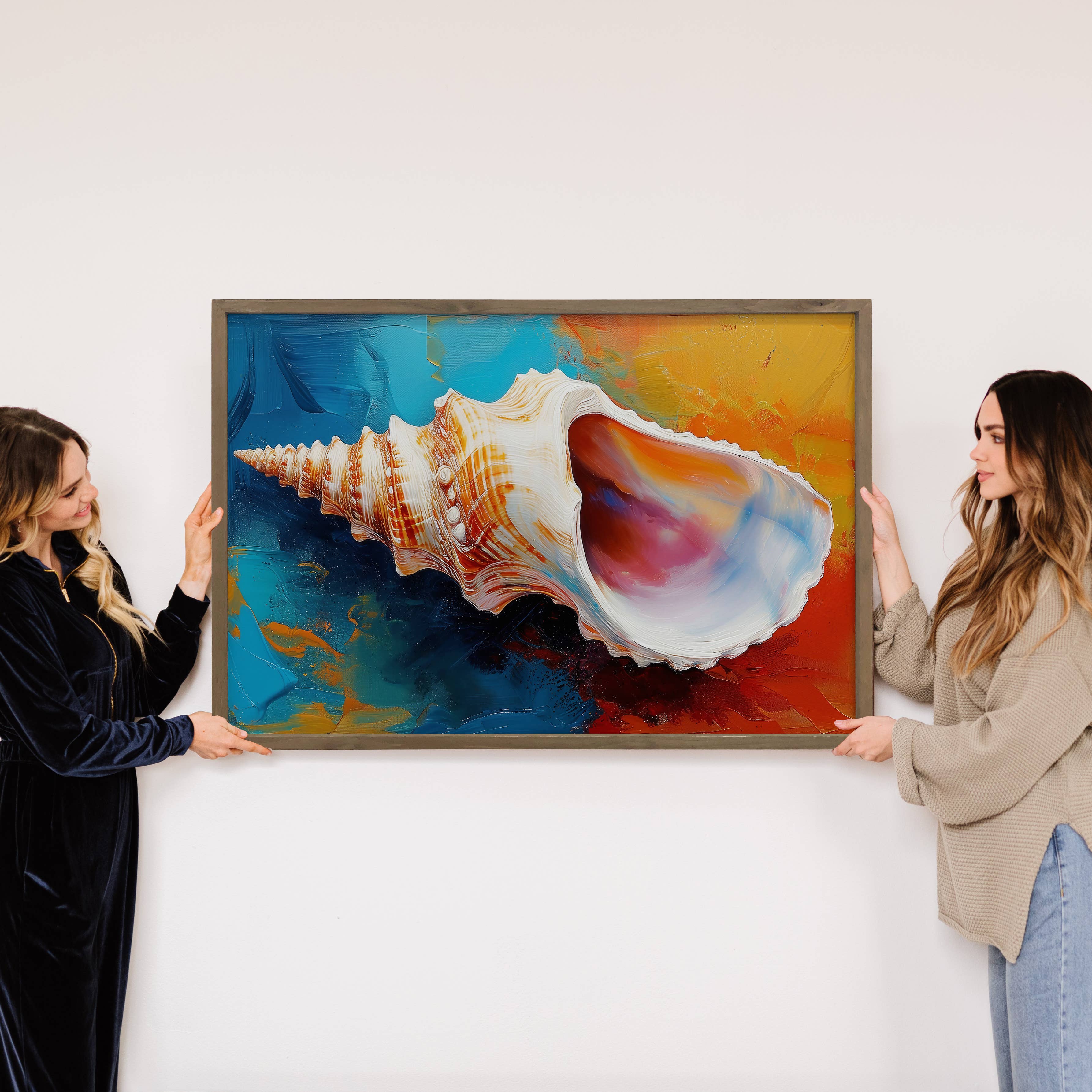 Colorful Seashell - Beach Canvas Art - Wood Framed Artwork