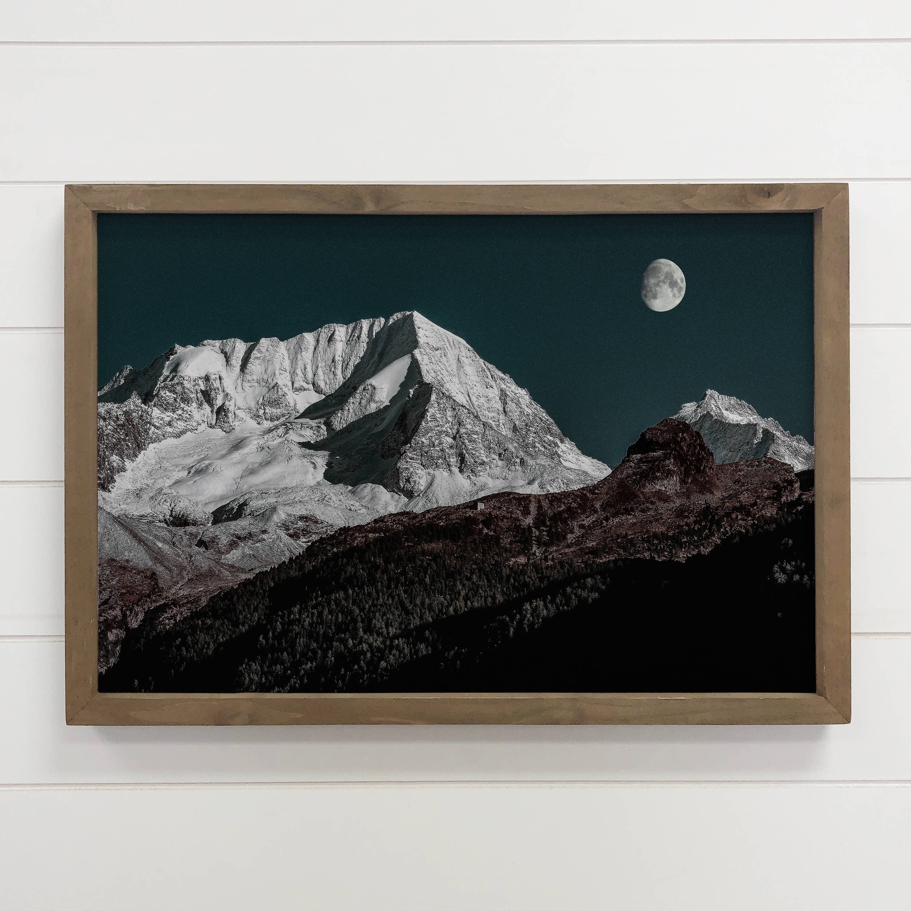 Moon Snow Mountain - Mountain Landscape Canvas Art - Framed