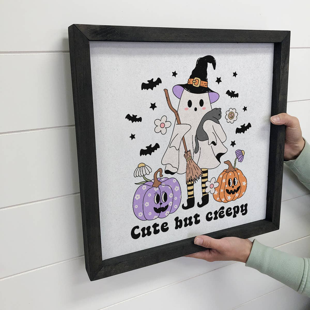 Cute But Creepy Ghost Witch - Halloween Canvas Art - Framed