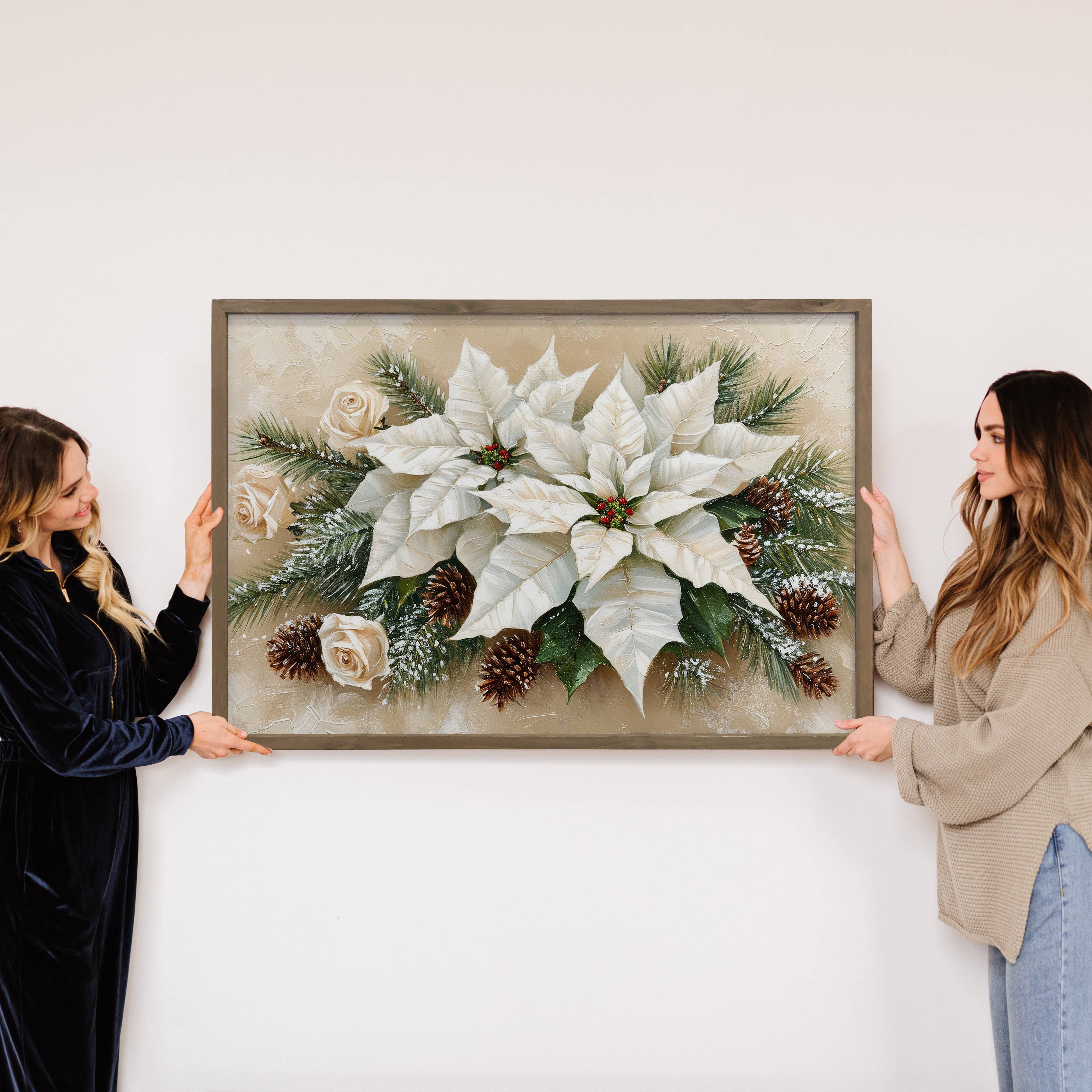 White Winter Flowers - Winter Floral Canvas Art - Wood Frame