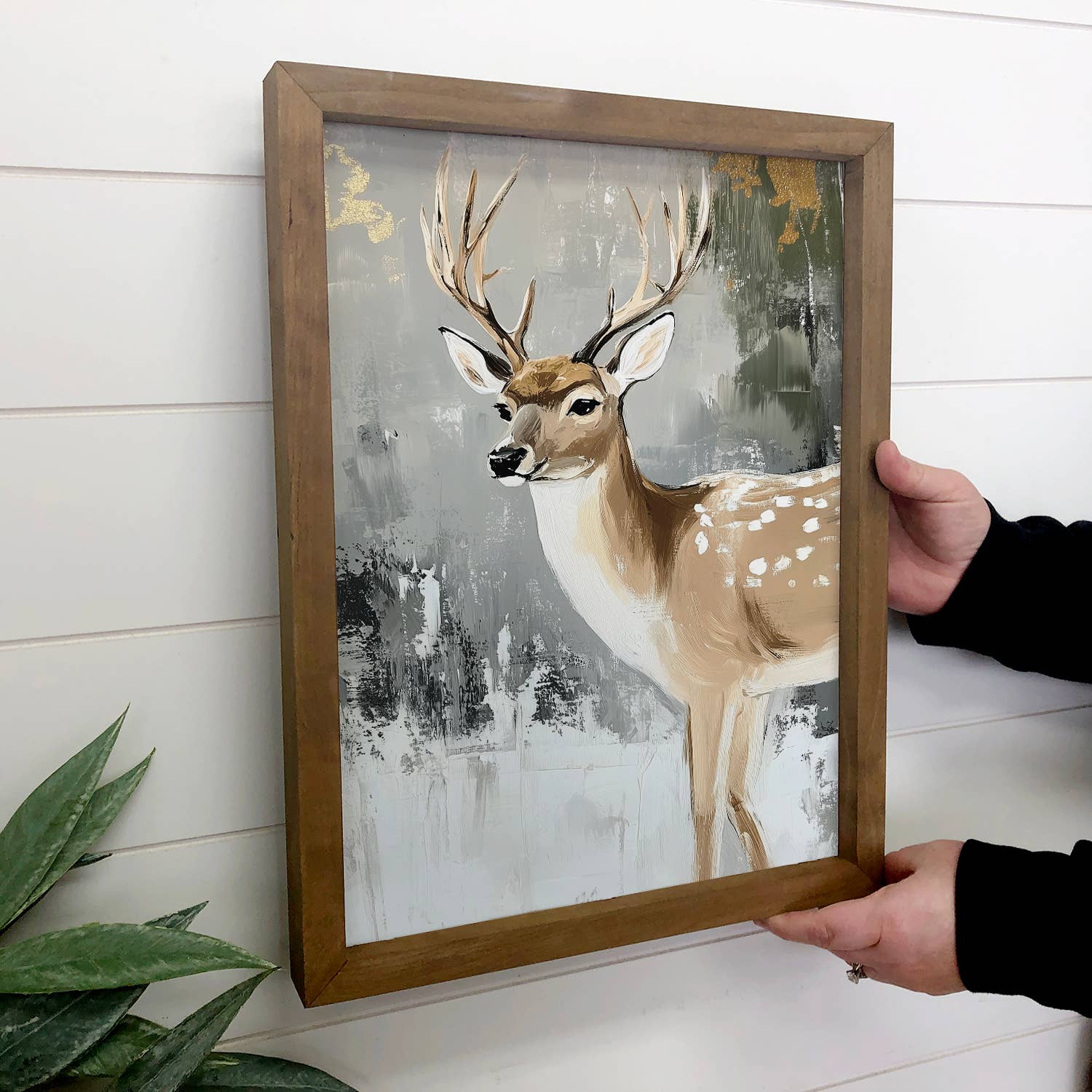 Winter Buck Painting - Winter Deer Canvas Art - Wood Framed