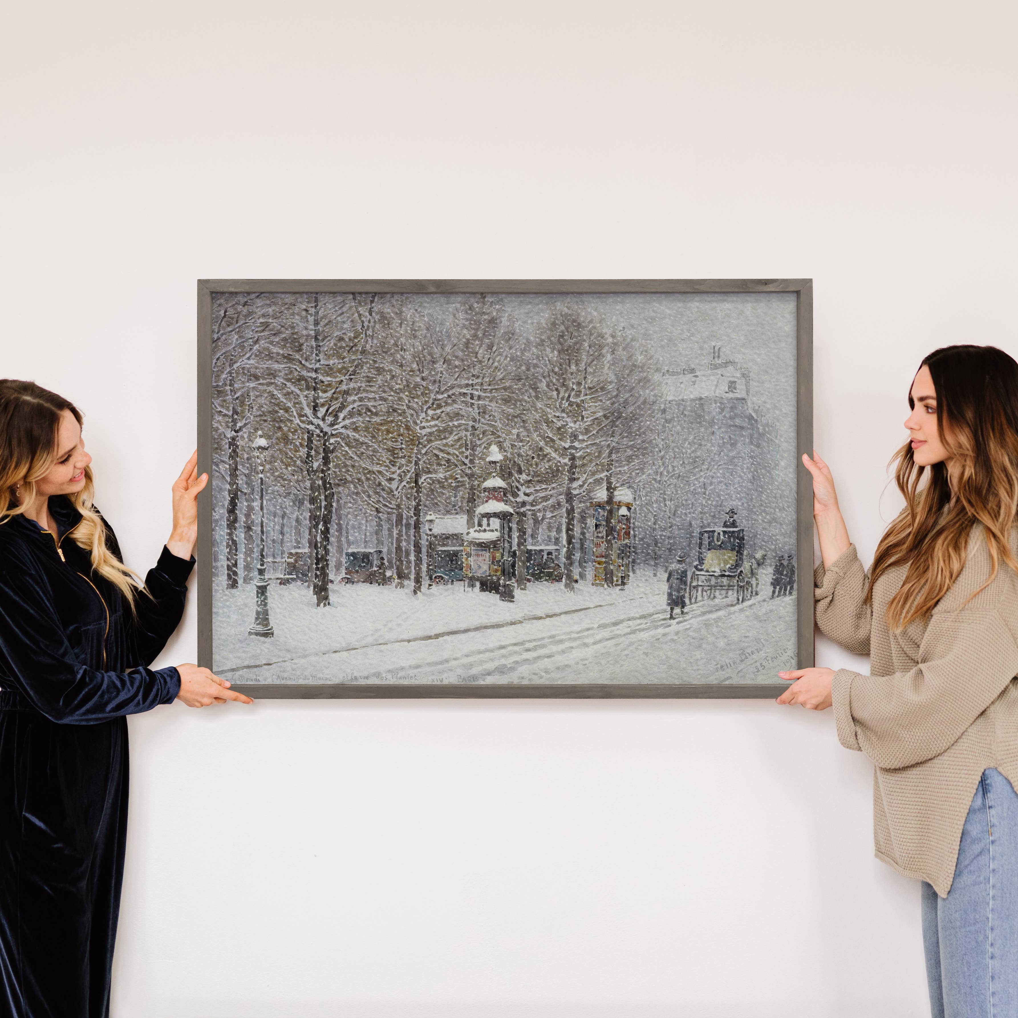 Winter Vintage Street - Winter Landscape Canvas Art - Framed
