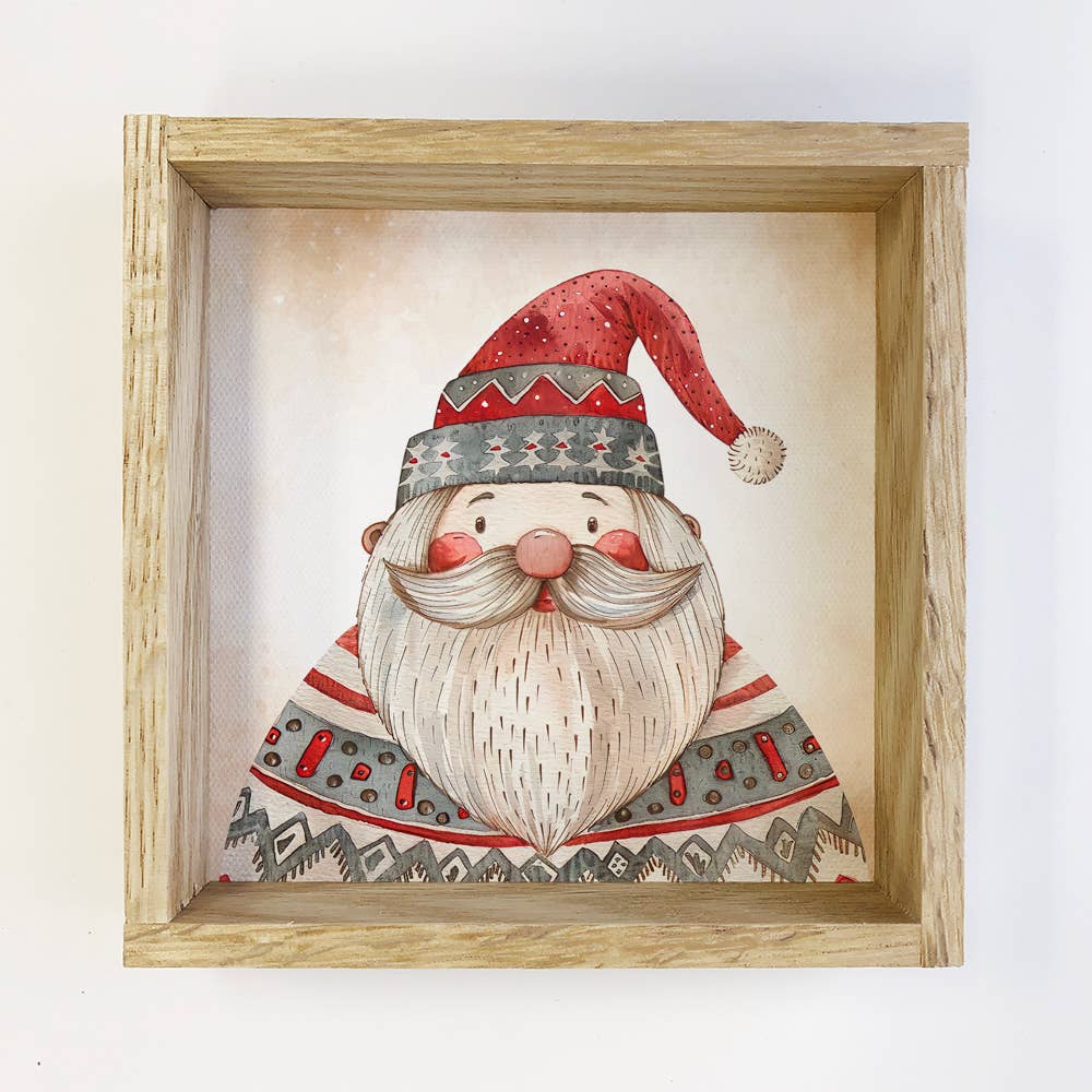 Scandi Watercolor Santa in Sweater - Santa Canvas Art
