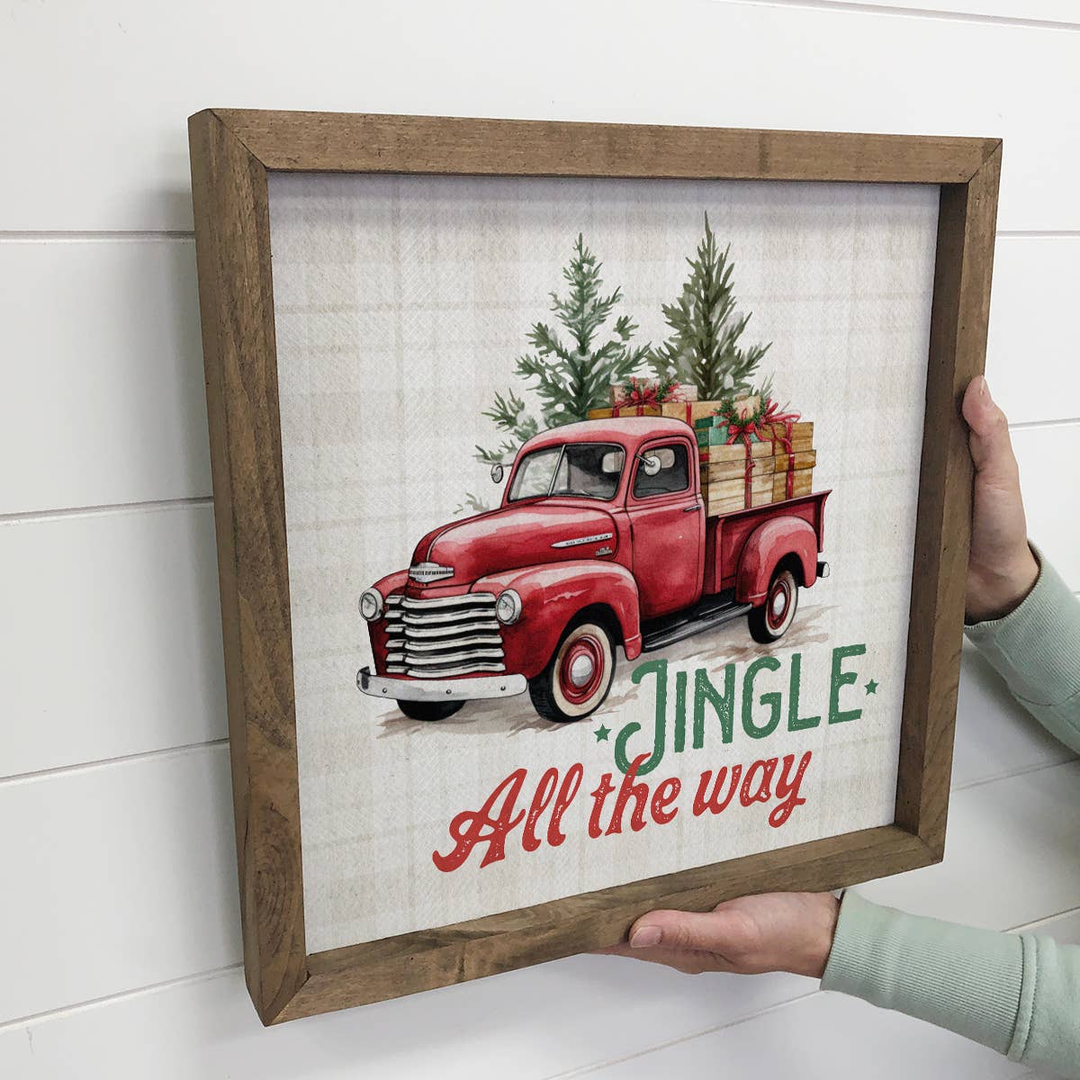 Vintage Jingle Truck - Cute Framed Holiday Canvas Wall Art