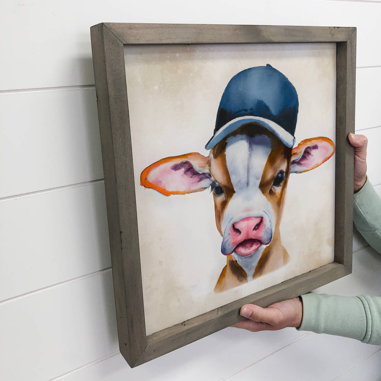 Cute Farm Sign - Cow in a Blue Baseball Cap - Texas Rangers