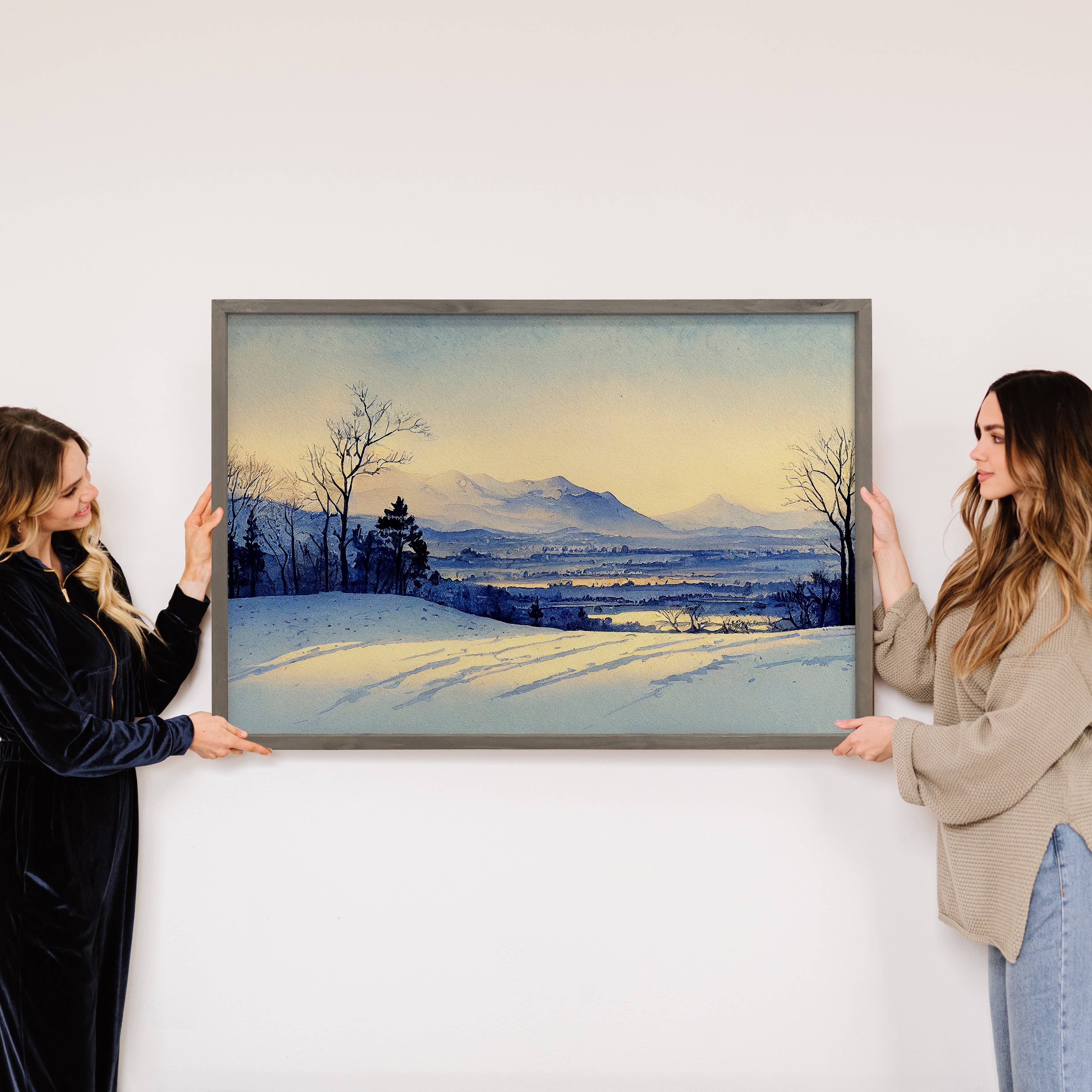 Rural Winter Watercolor - Winter Landscape Canvas Art