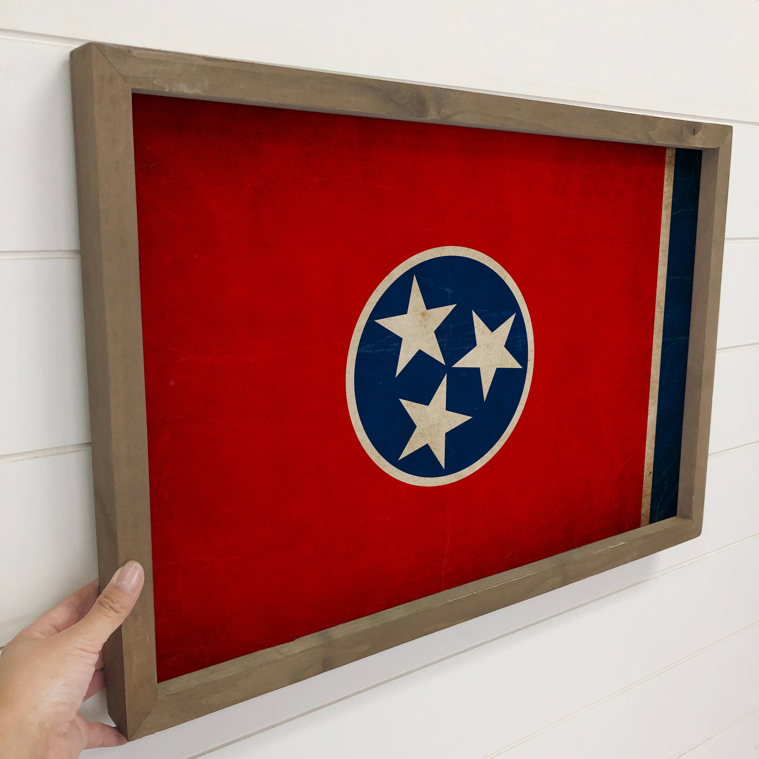 Tennessee Vintage Flag - State Flag Canvas Art - Wood Framed