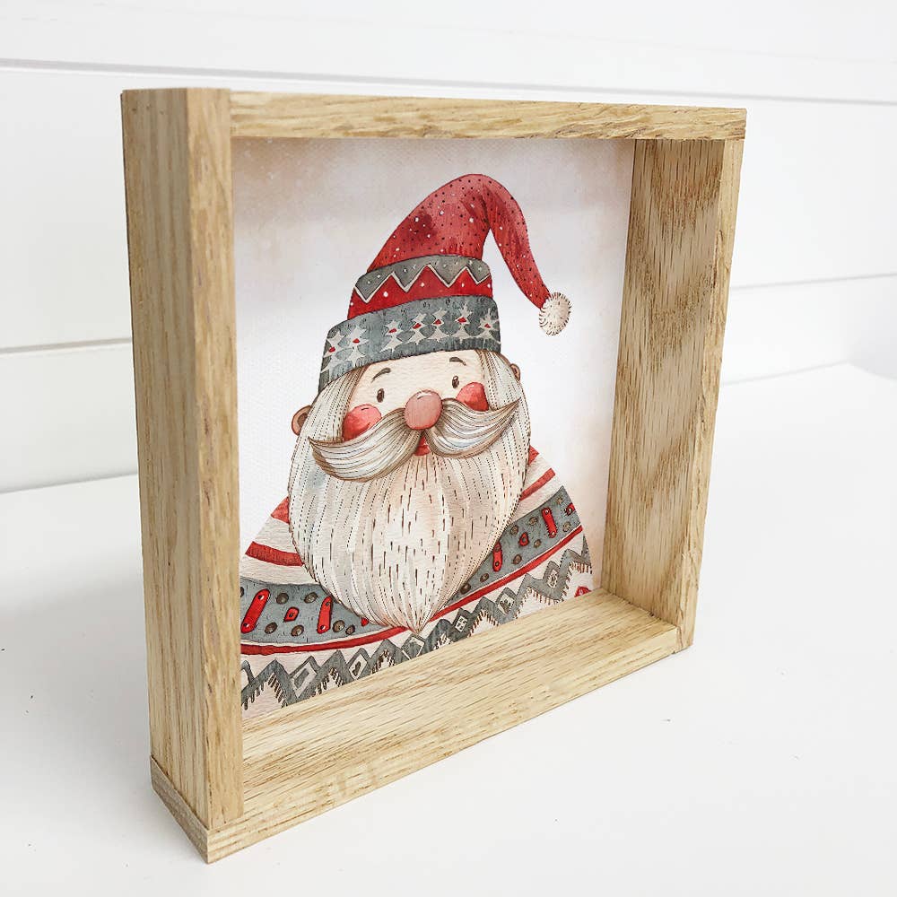 Scandi Watercolor Santa in Sweater - Santa Canvas Art