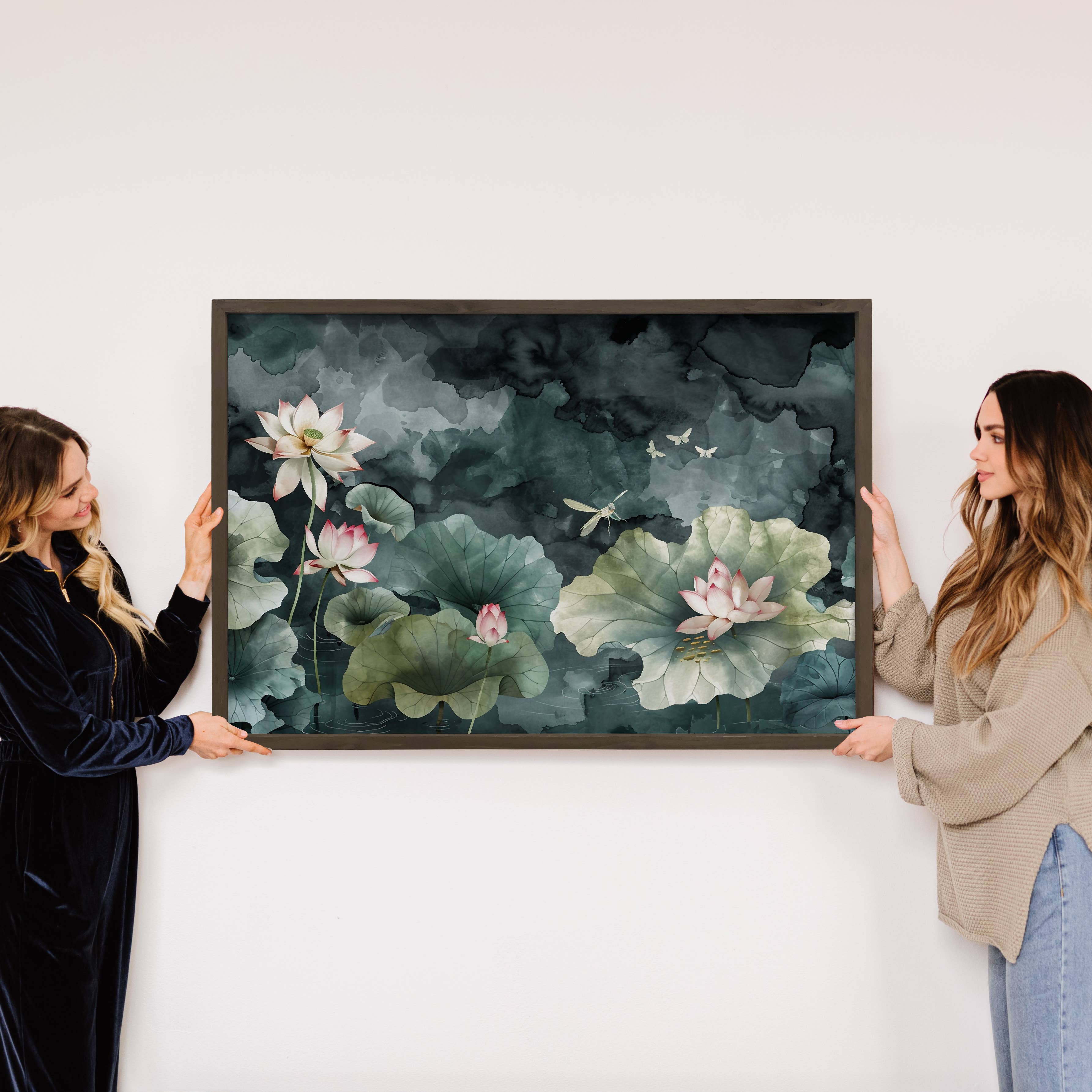 Lotus Watercolor - Flower Canvas Art - Wood Framed Wall Art