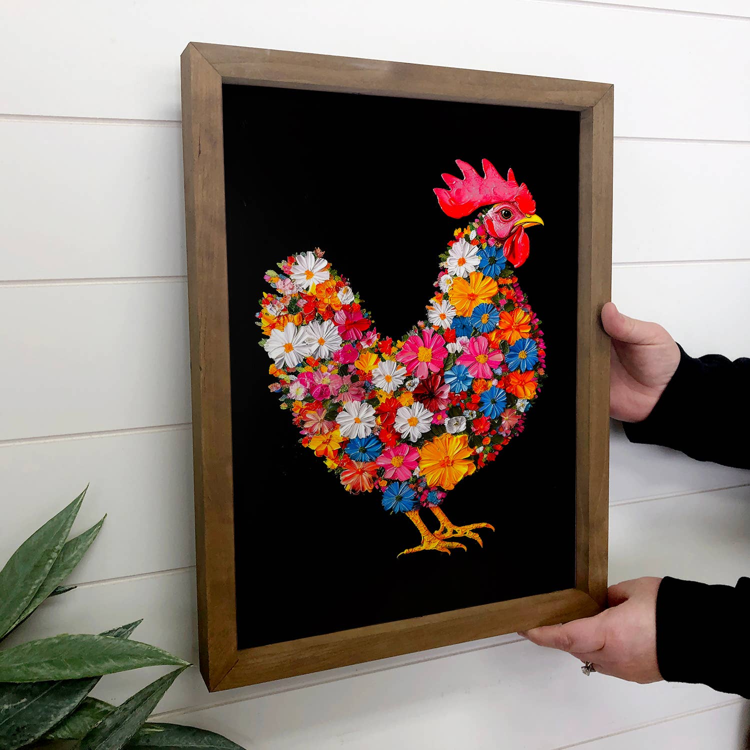 Chicken Flower Glory - Farmhouse Canvas Art - Wood Framed