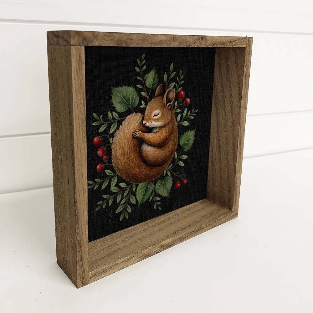 Sleeping Squirrel Woodland Berries - Cute Squirrel Art