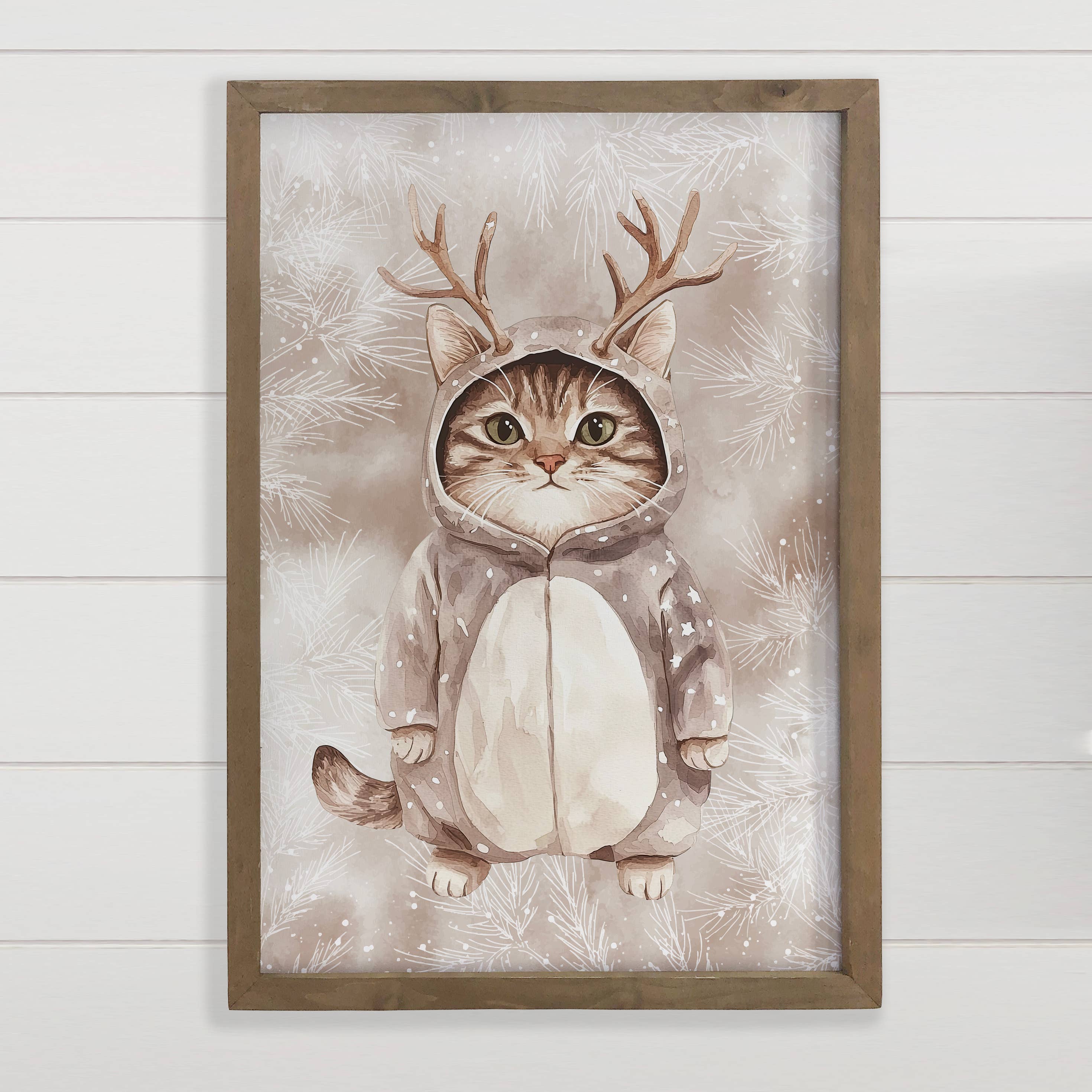 Cat Deer Snowsuit - Funny Winter Animal Canvas Art - Framed