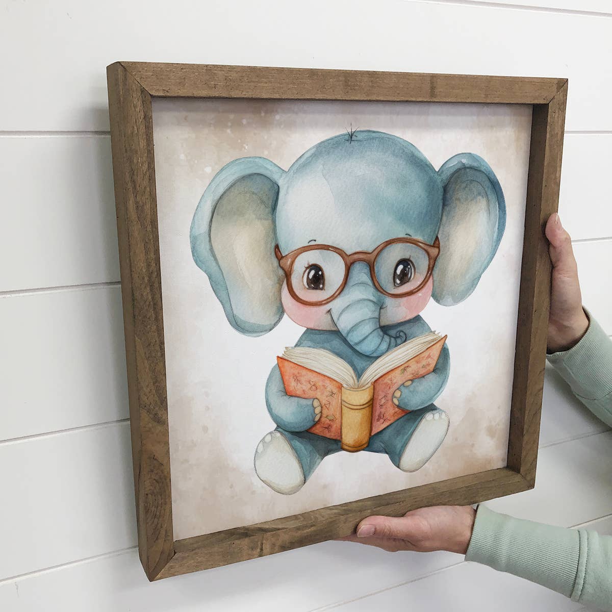 Elephant Reading Book - Cute Elephant Canvas Art - Framed