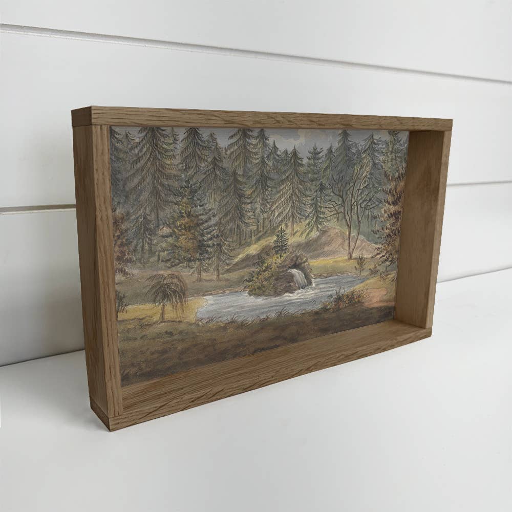 Pines Along the River - Nature Landscape Canvas Art - Framed