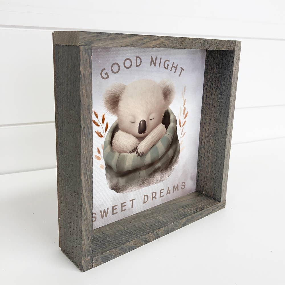 Good Night Koala in Blanket - Cute Animal Nursery Canvas Art