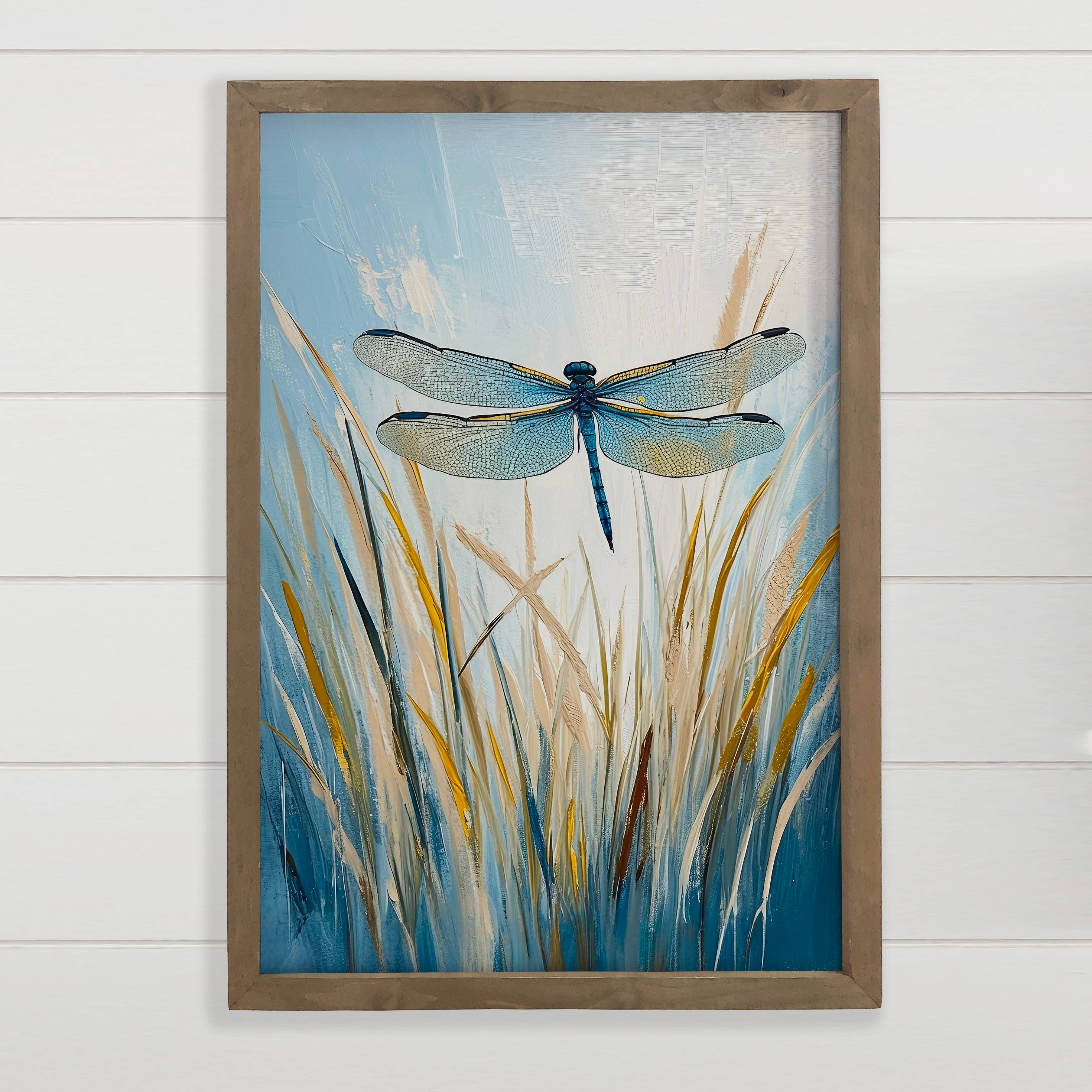 Dragonfly Over Grass - Dragonfly Canvas Art - Wood Framed