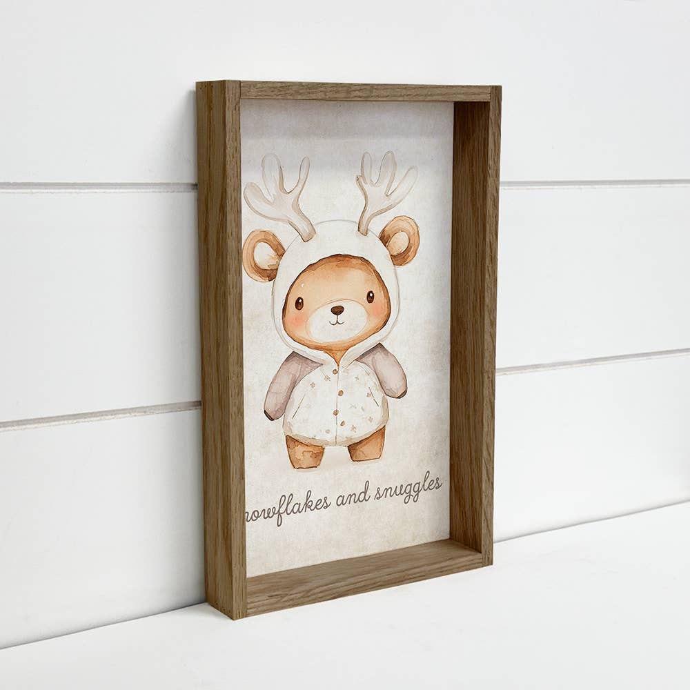 Bear Antlers Snowflake and Snuggles - Cute Bear Canvas Art
