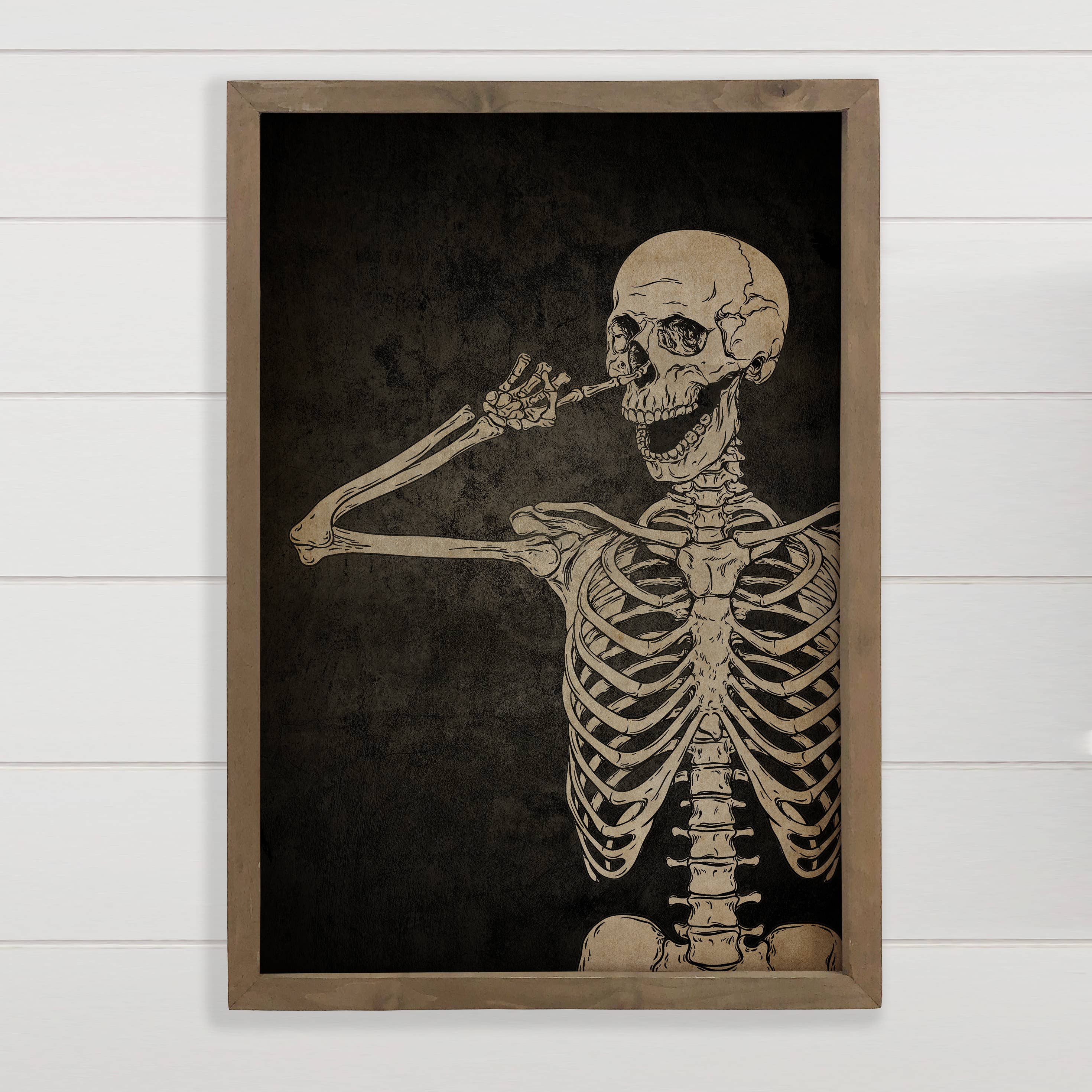 Skeleton Picking Nose - Skeleton Canvas Art - Wood Framed