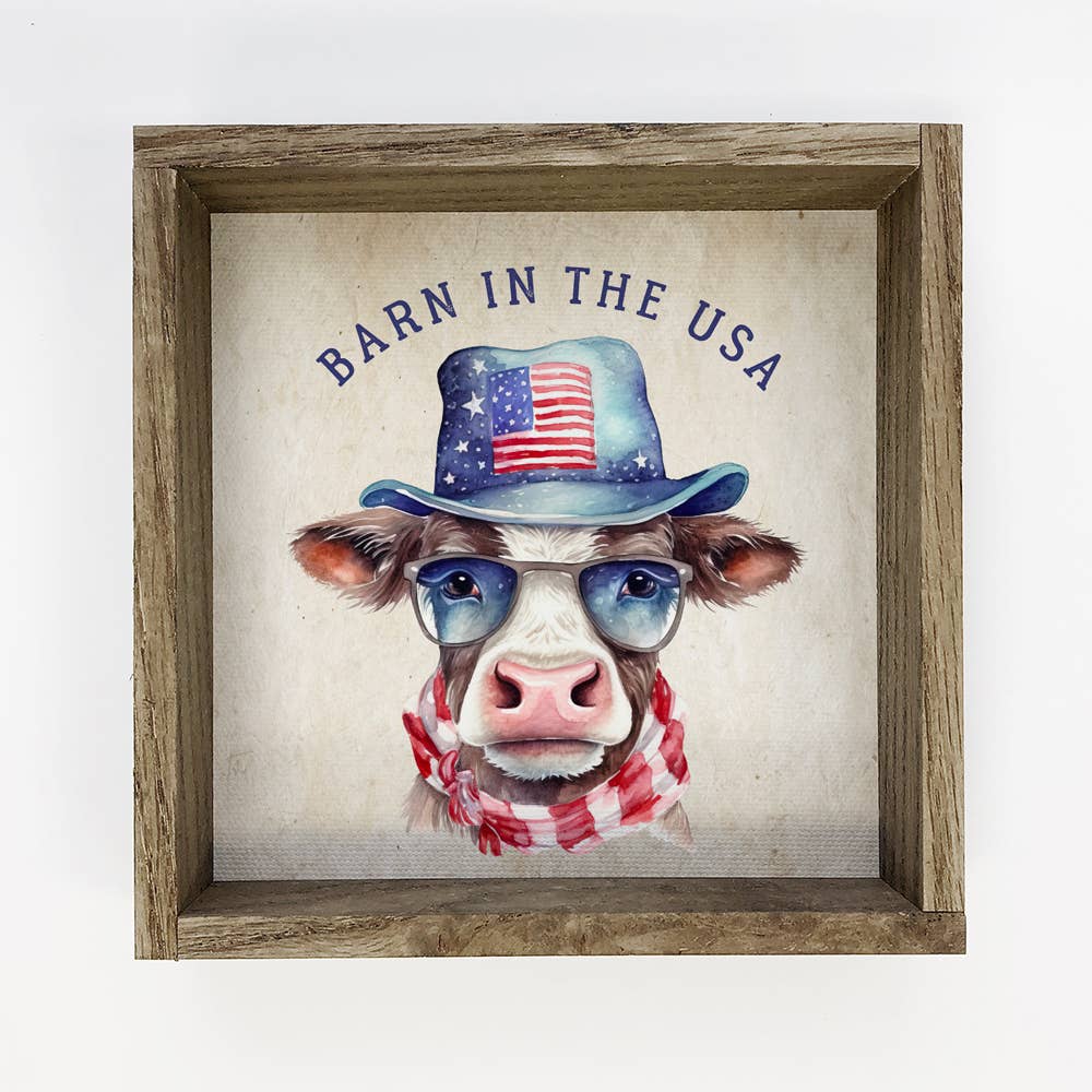 Cow Barn in the USA - Funny 4th of July Art - Funny Farm Art