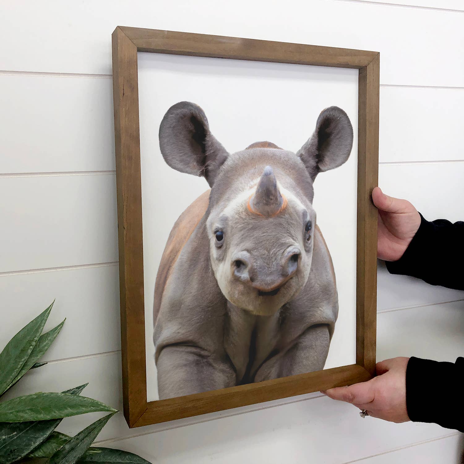Baby Rhinoceros Wood Sign Cute Animal Wall Art
