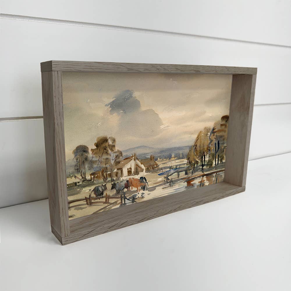 Cows at the Farm Village - Cow Canvas Art - Wood Framed Art