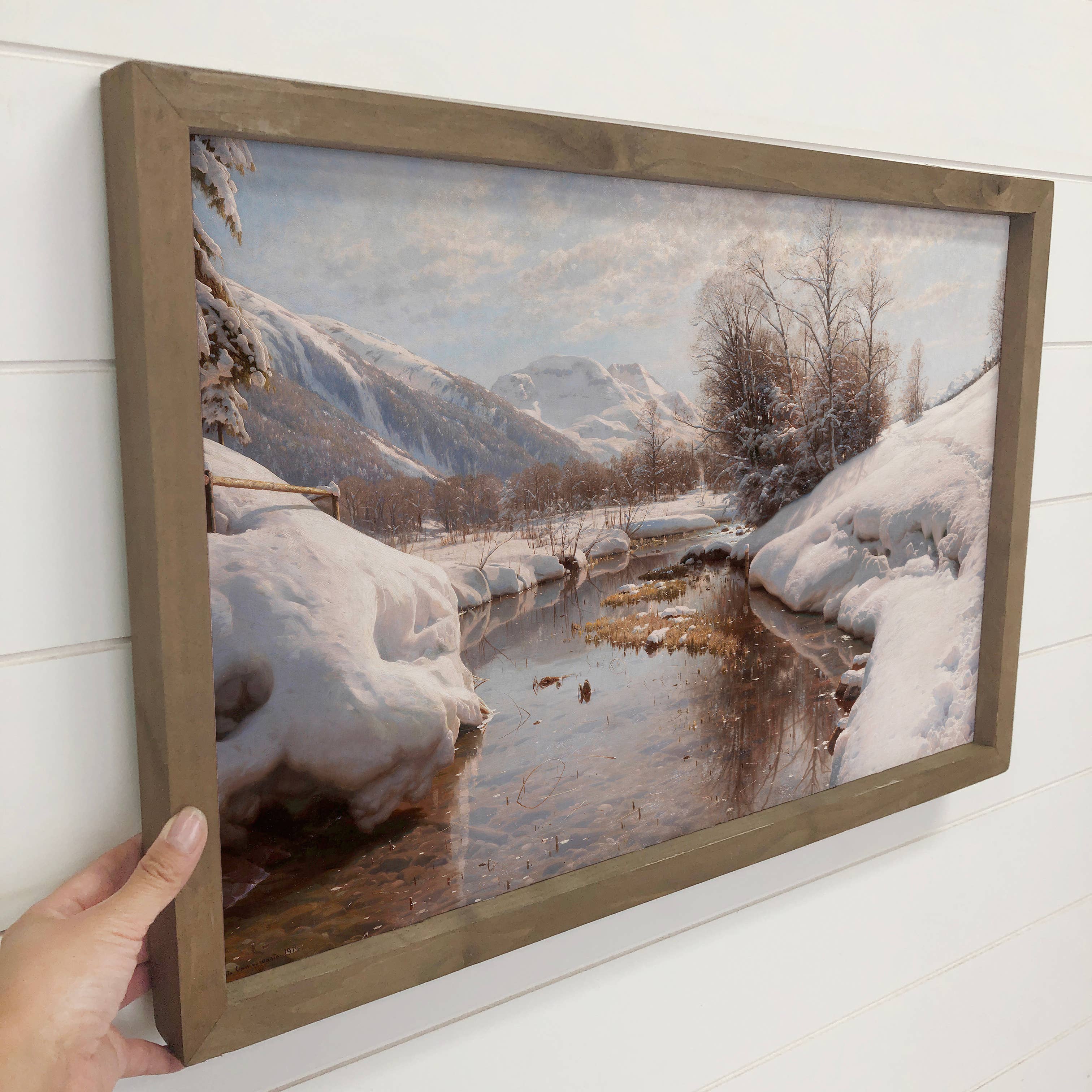 Winter River Banks - Winter Landscape Canvas Art - Framed