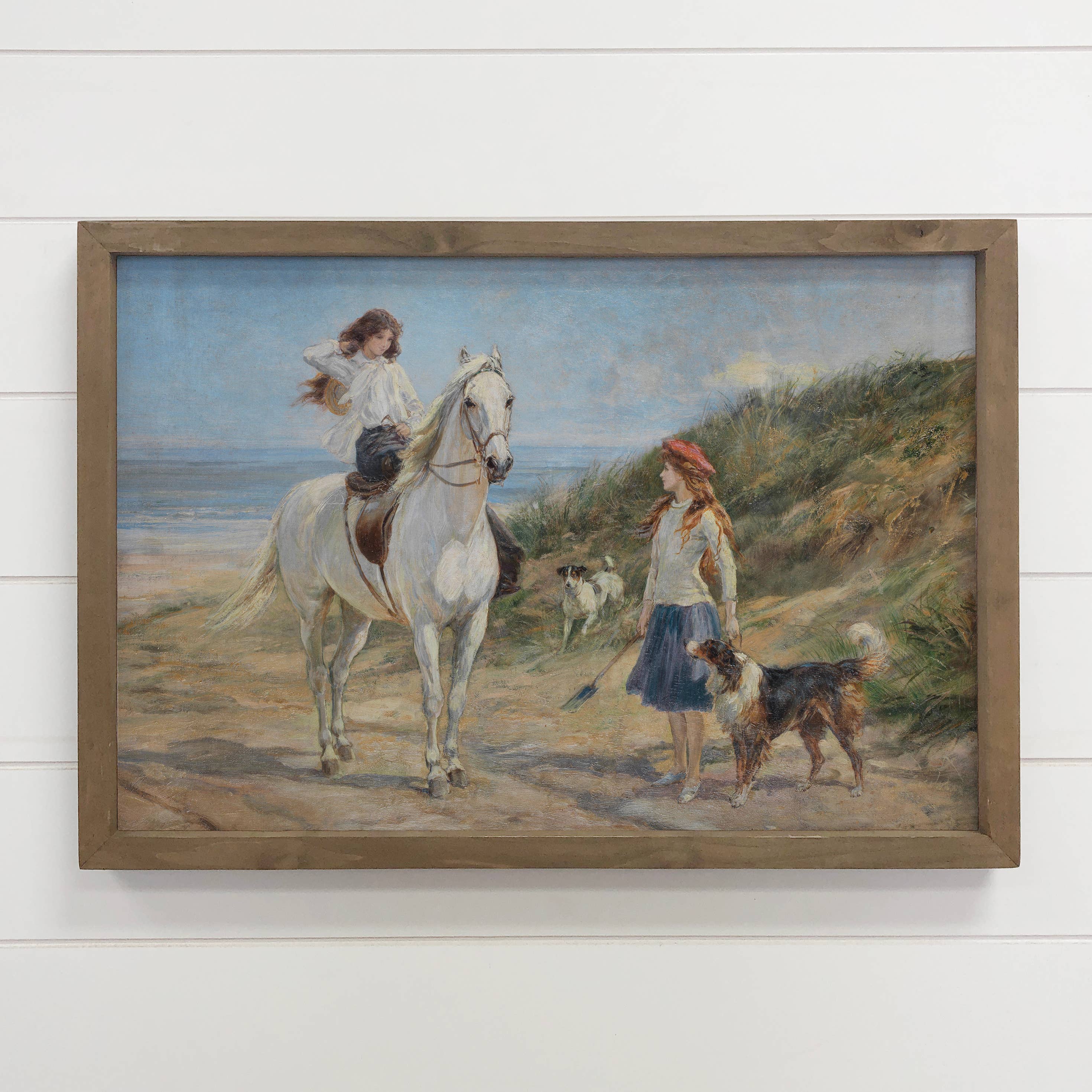 Horse Girls with Dogs - Girl and Pet Canvas Art - Wood Frame