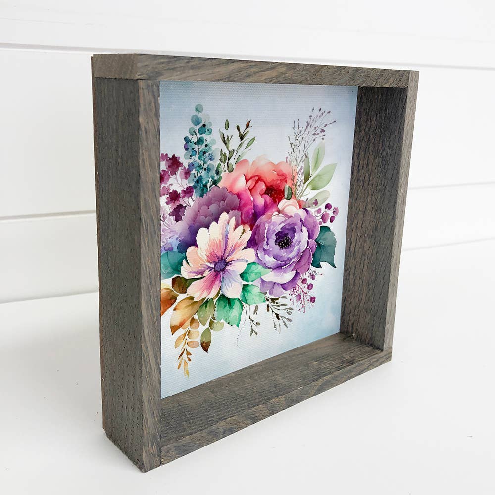 Bright Color Bouquet - Spring Mantel Sign with Gray Frame