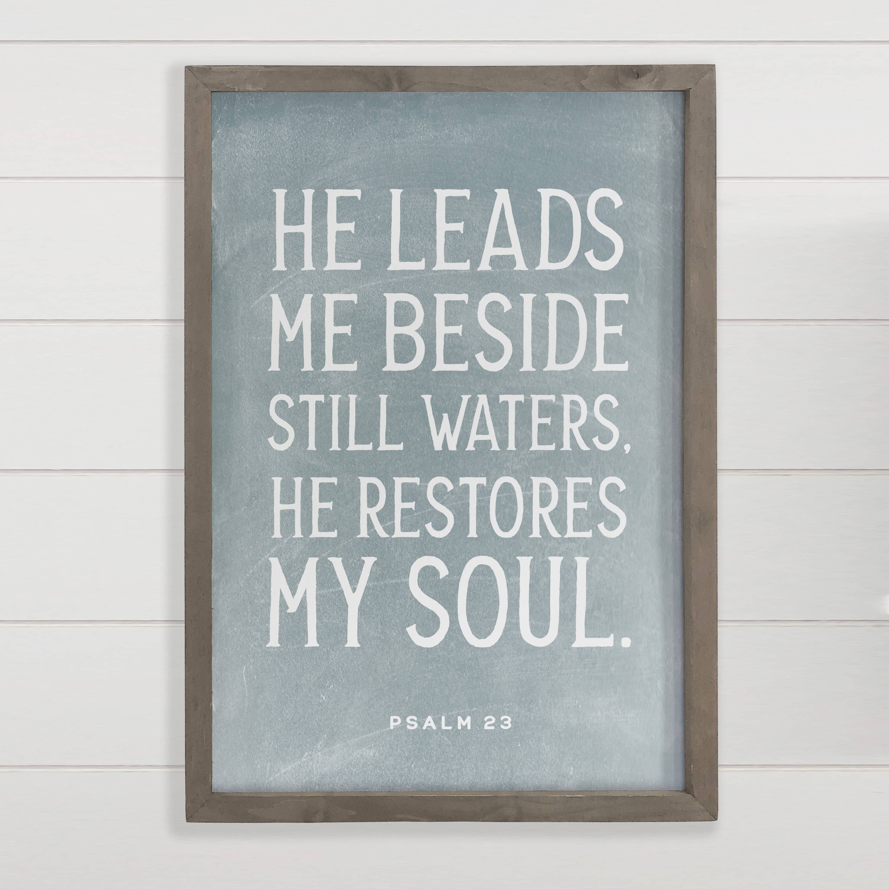 Psalms 23 He Restores My Soul - Scripture Word Art - Framed