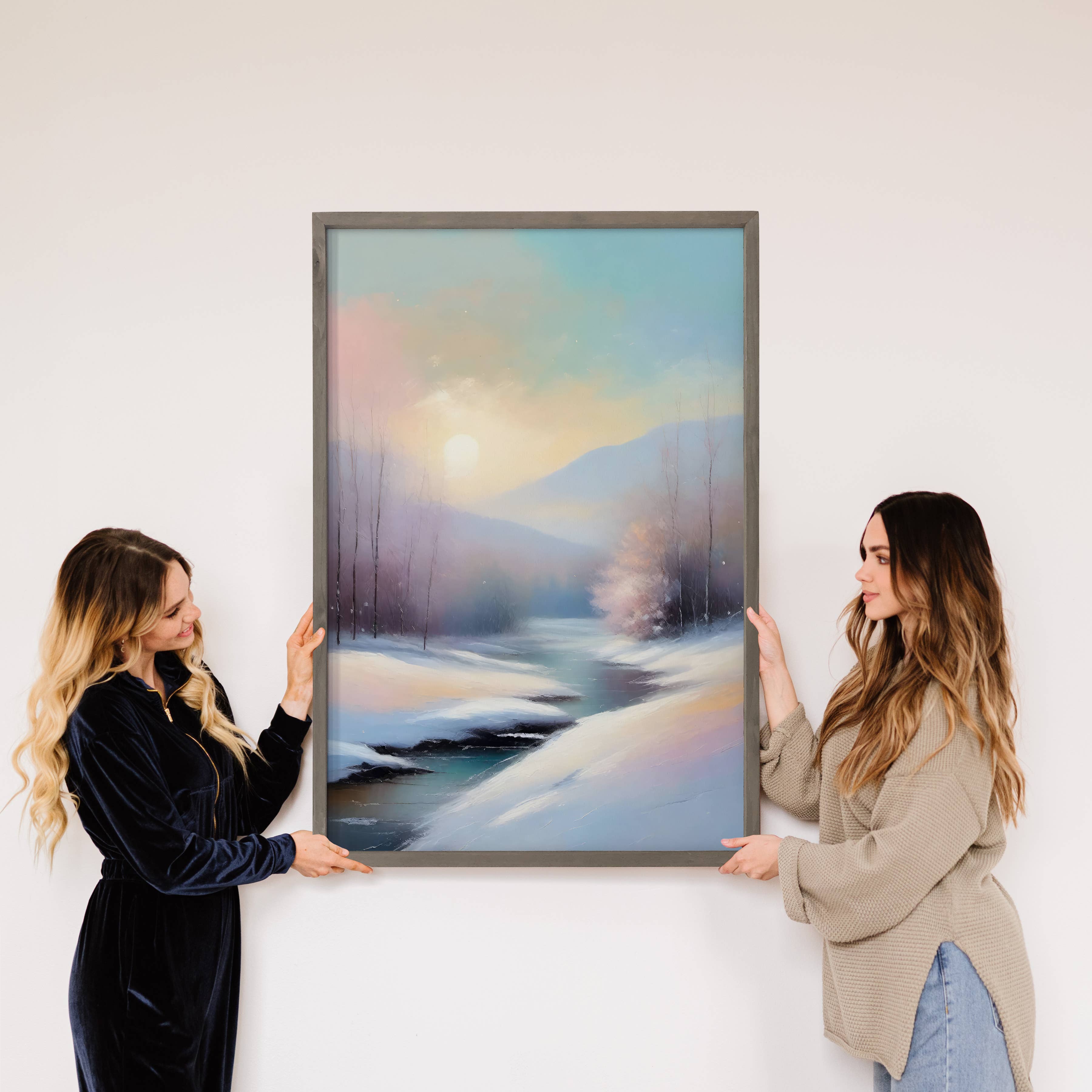 Winter Pastel Landscape - Winter Canvas Art - Wood Framed