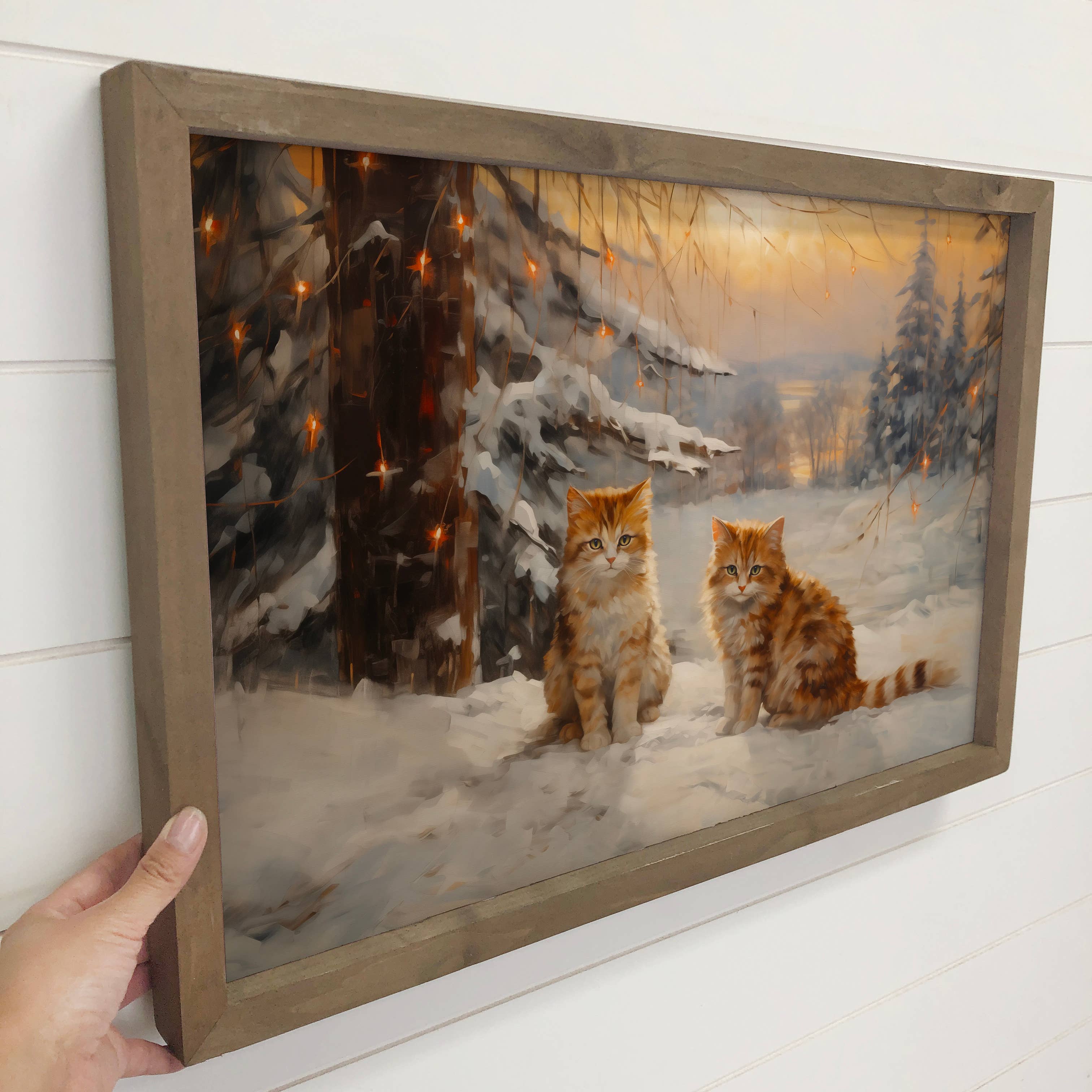 Christmas Tabby Cats - Animal Christmas Canvas Art - Framed