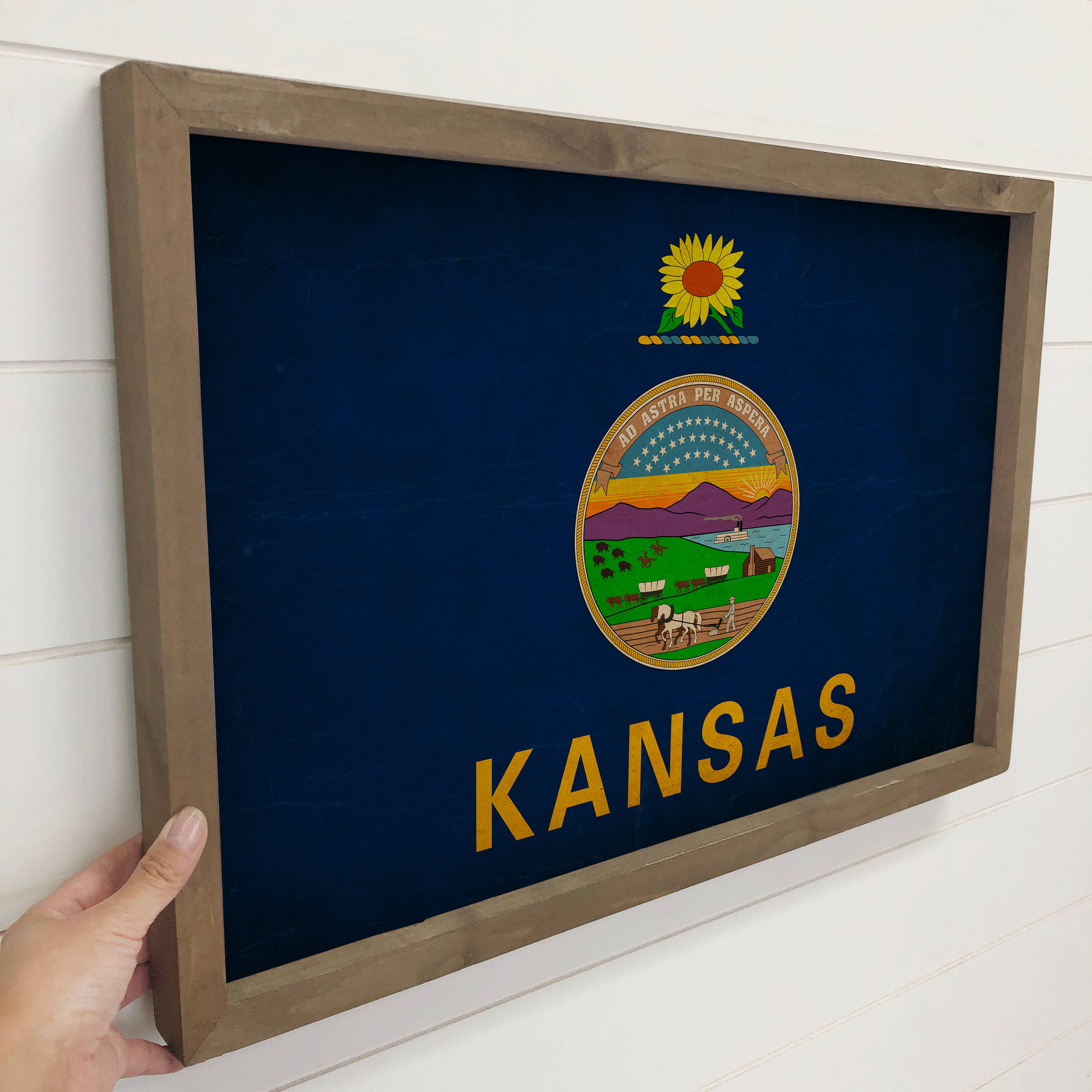 Kansas Vintage Flag - Any State Framed Canvas Art Wood Sign