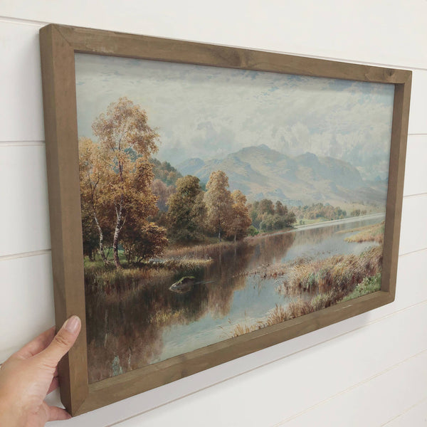 Scenic Fall Lake - Nature Canvas Art - Wood Framed Cabin Art