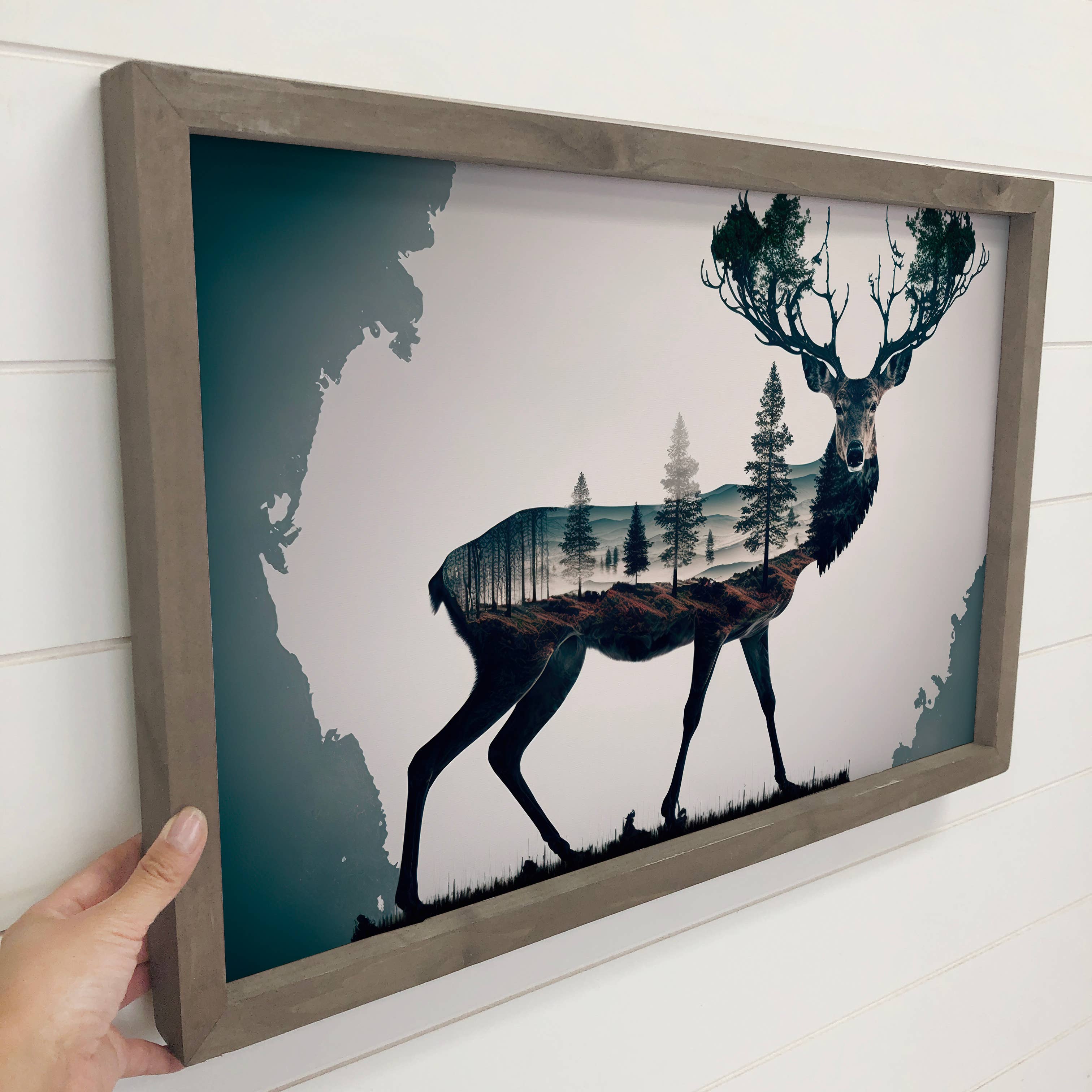 Elk Double Exposure - Wildlife Canvas Art - Wood Framed Art