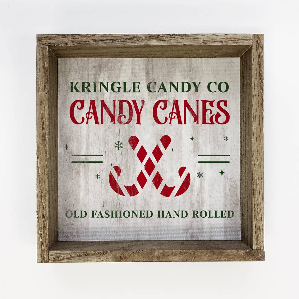 Kringle Candy Co - Christmas Canvas Word Art - Wood Framed