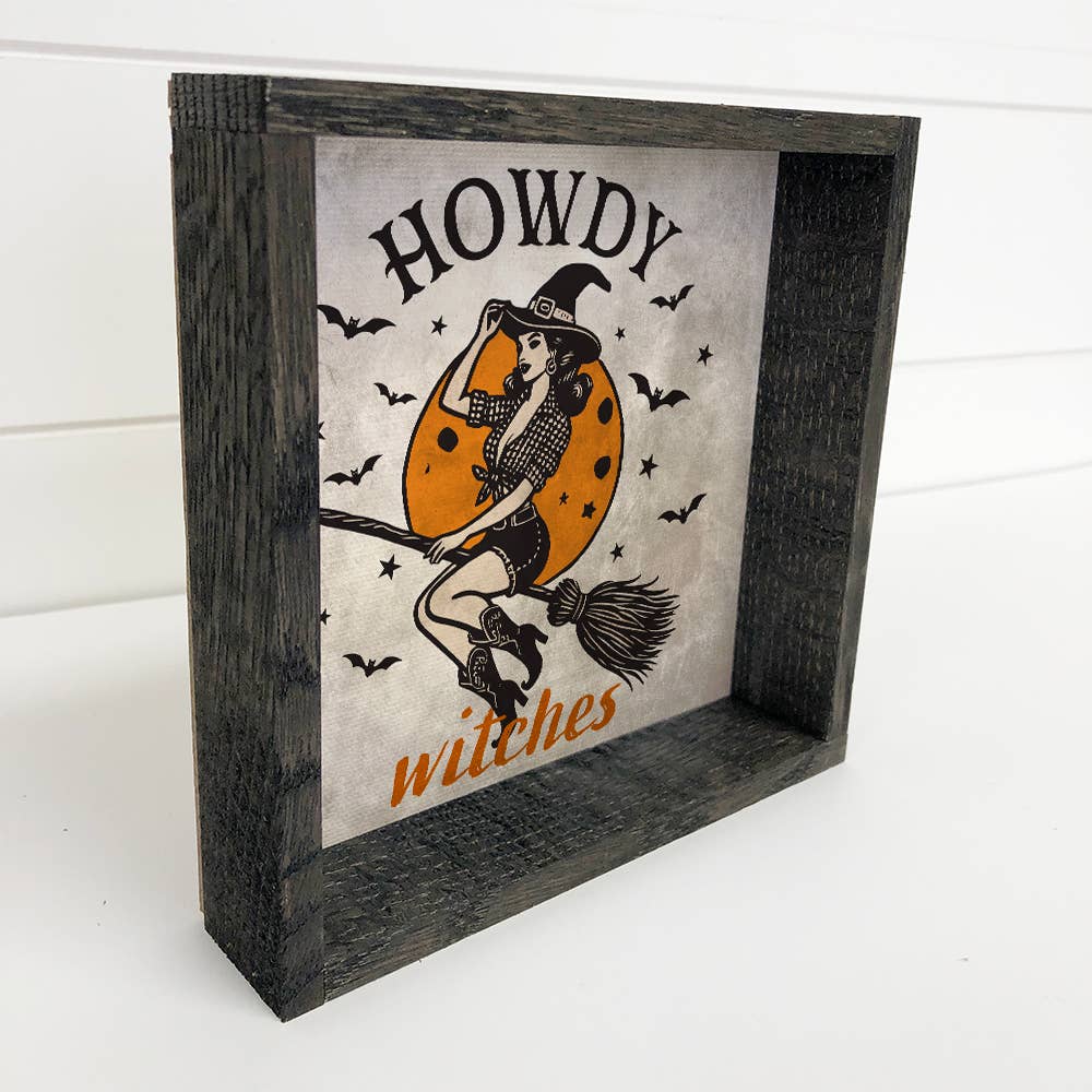 Howdy Witches Flying - Halloween Canvas Art - Wood Framed