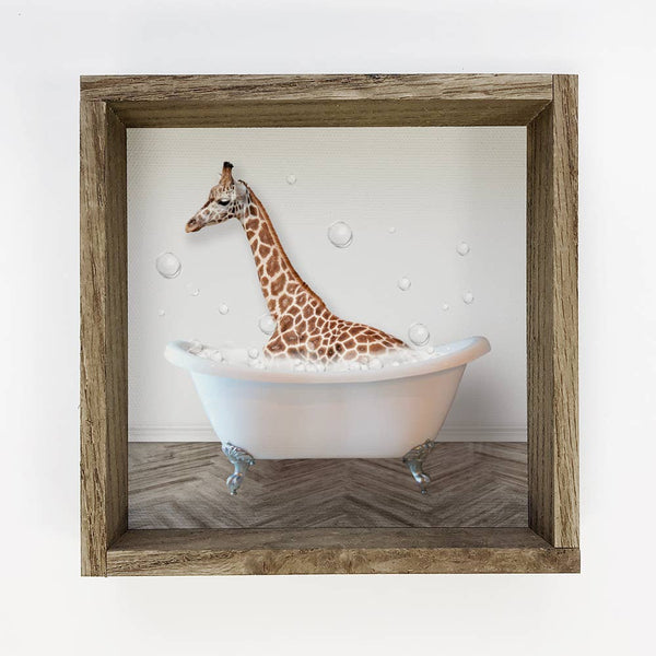 Giraffe in a Bathtub - Funny Animal Bathroom Art for Kids
