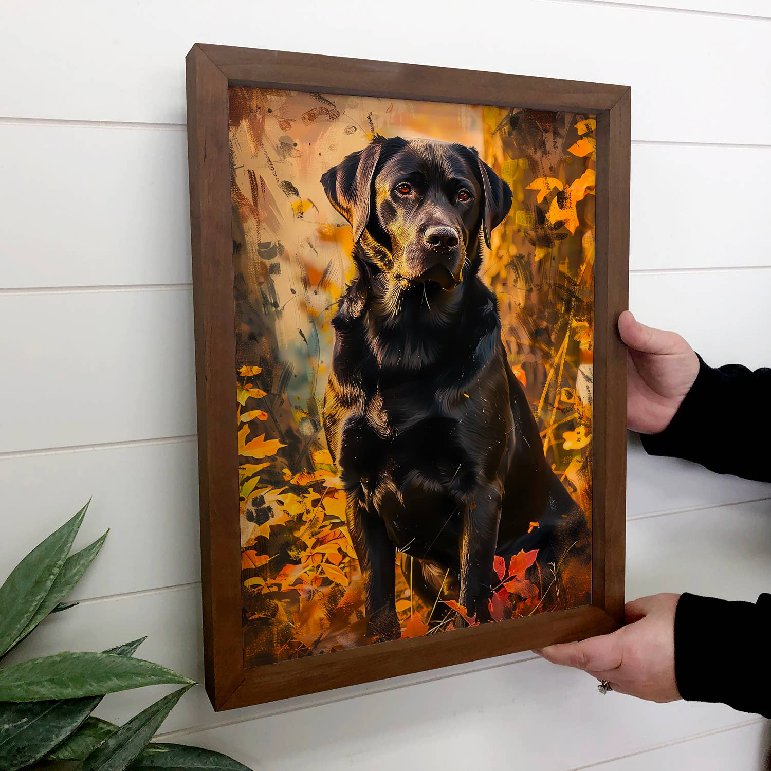 Black Lab in Fall Leaves - Dog in Fall Leaves Canvas Art