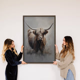 Gray Highland Cow - Farmhouse Canvas Art - Framed Nature Art
