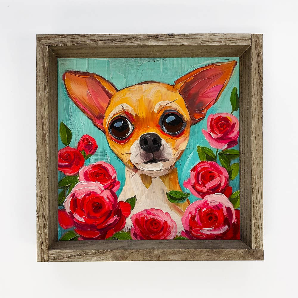 Chihuahua with Red Roses - Dog and Flowers Canvas Art