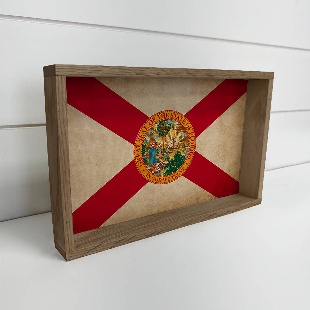 Florida Vintage Flag - Any State Framed Canvas Art Wood Sign