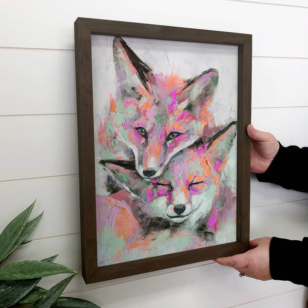 Color Two Foxes - Wildlife Watercolor Canvas with Wood Frame