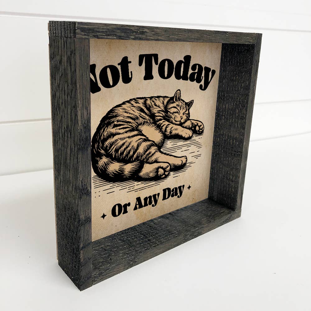 Not Today or Any Day Cat - Cute Cat Canvas Art - Wood Framed