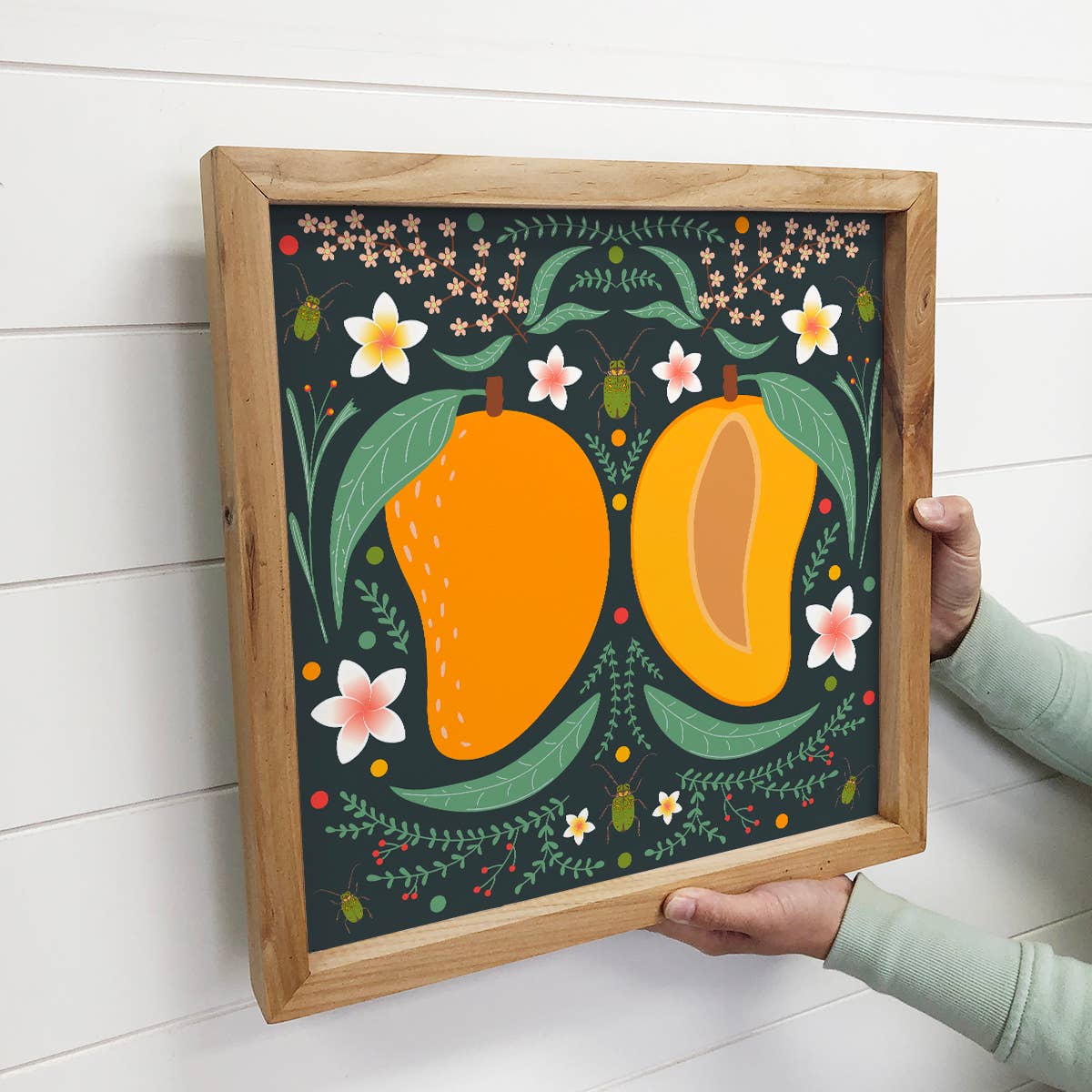 Folk Art Mango - Mango Canvas Art - Wood Framed Wall Art