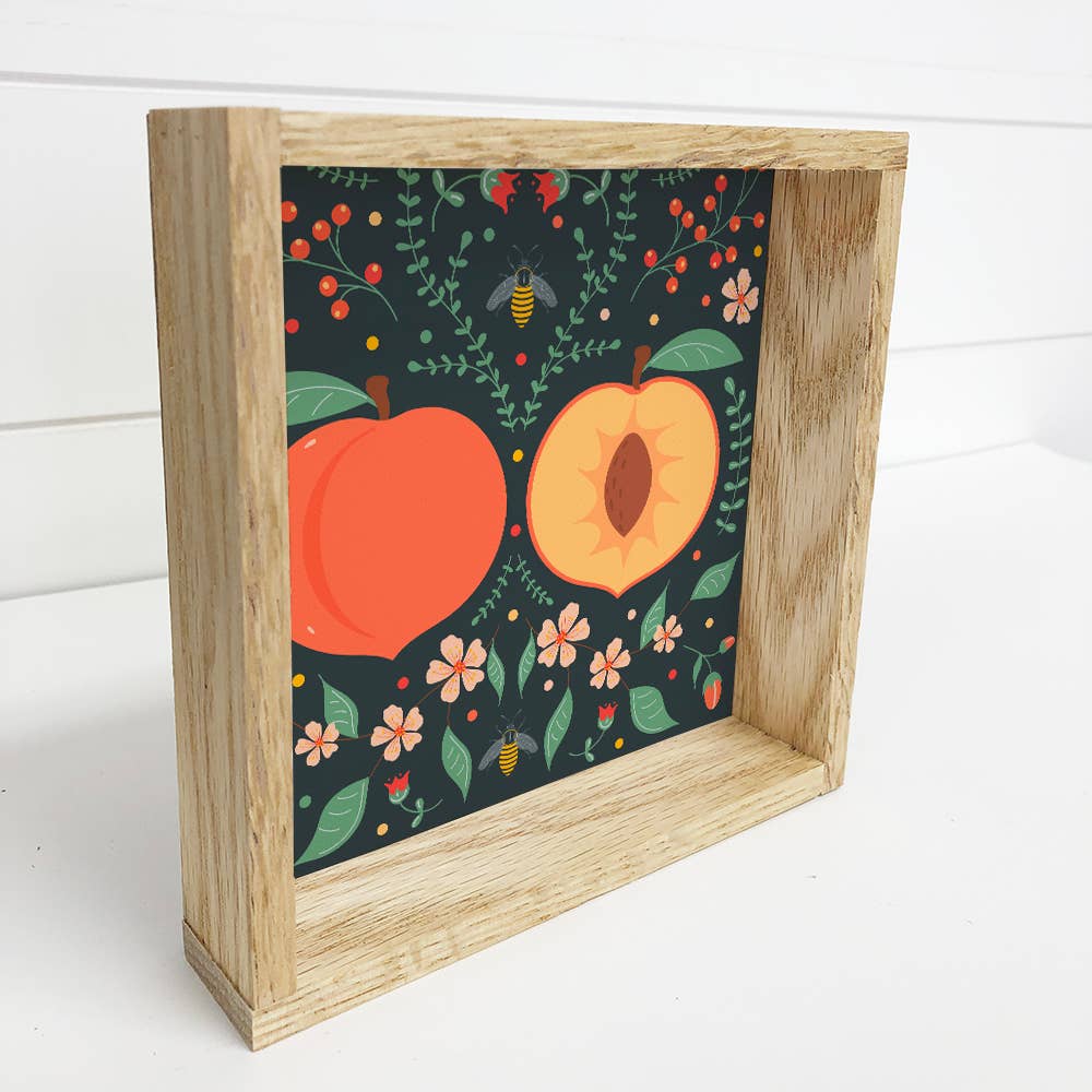 Folk Art Peach - Peach Canvas Art - Wood Framed Wall Art