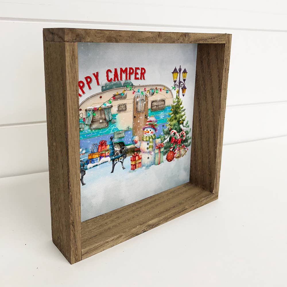 Happy Camper Christmas RV - Christmas Canvas Art - Framed