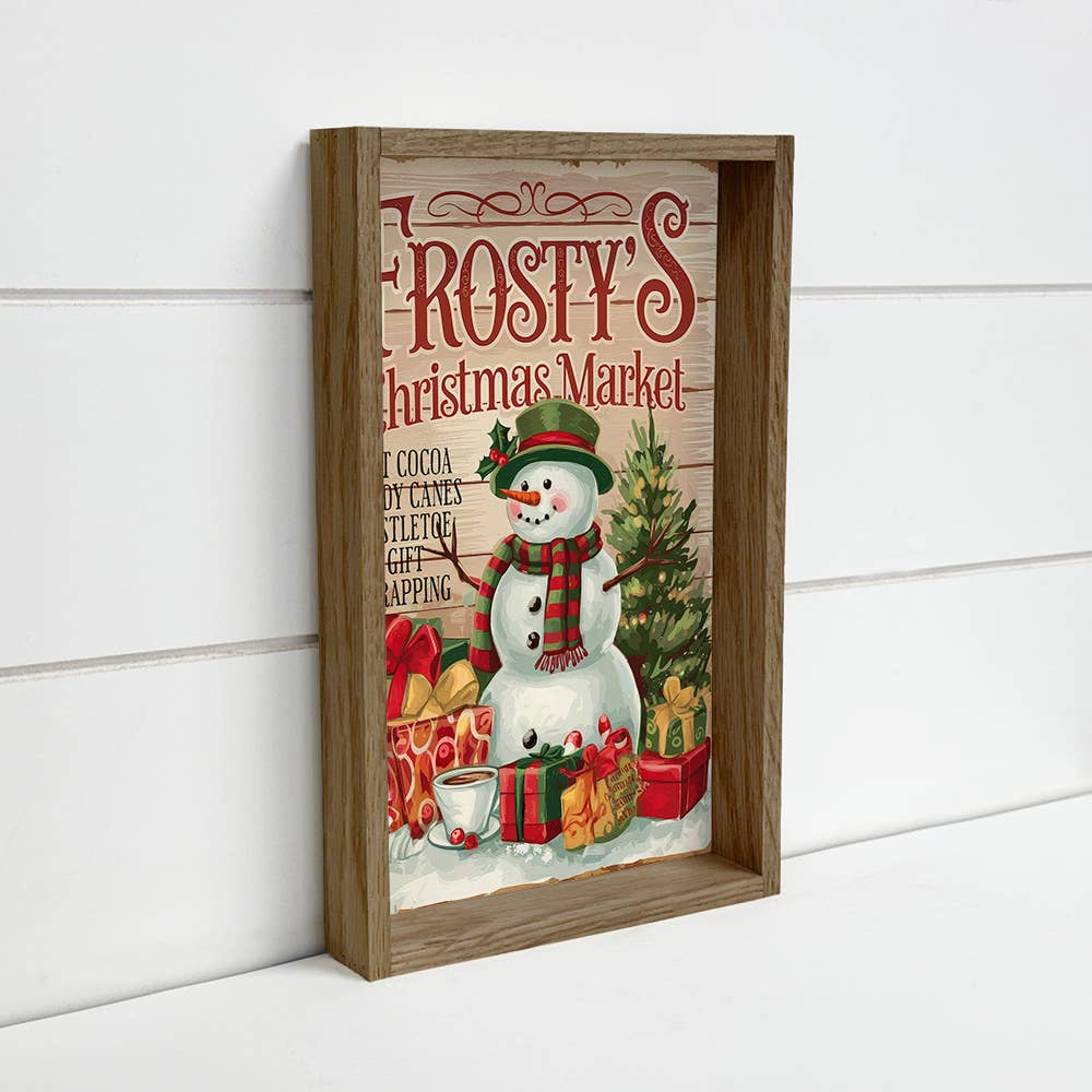 Frosty's Holiday Market - Christmas Canvas Sign - Wood Frame