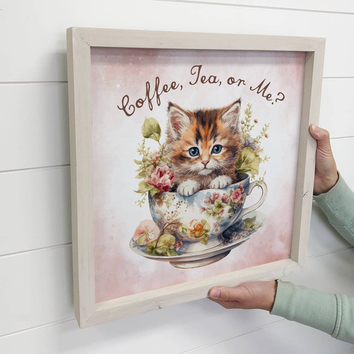 Coffee Tea or Me Cat - Cute Kitten - Kitchen Art with Frame